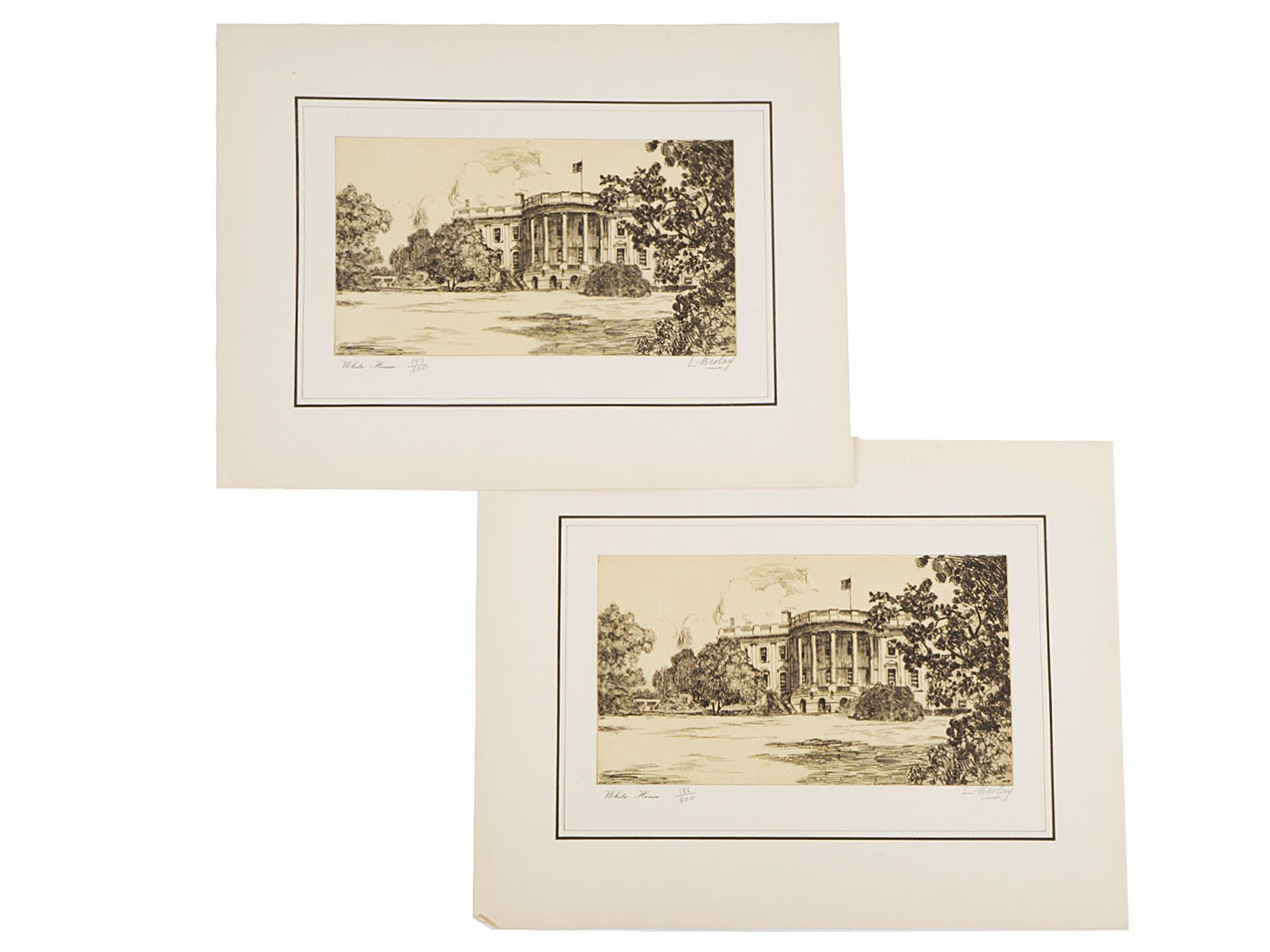 VIEW OF THE WHITE HOUSE ETCHINGS BY L. NESLAY PIC-0