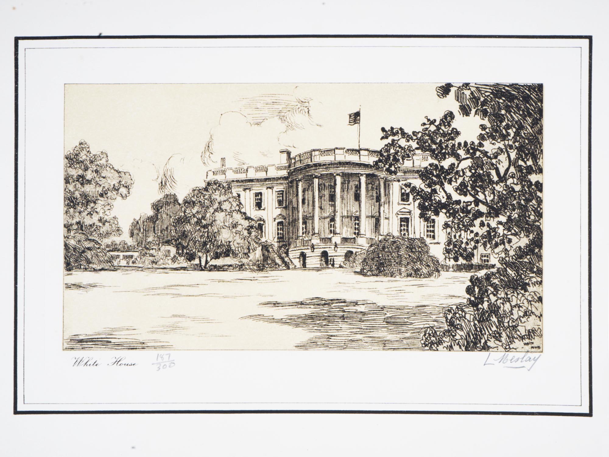 VIEW OF THE WHITE HOUSE ETCHINGS BY L. NESLAY PIC-1
