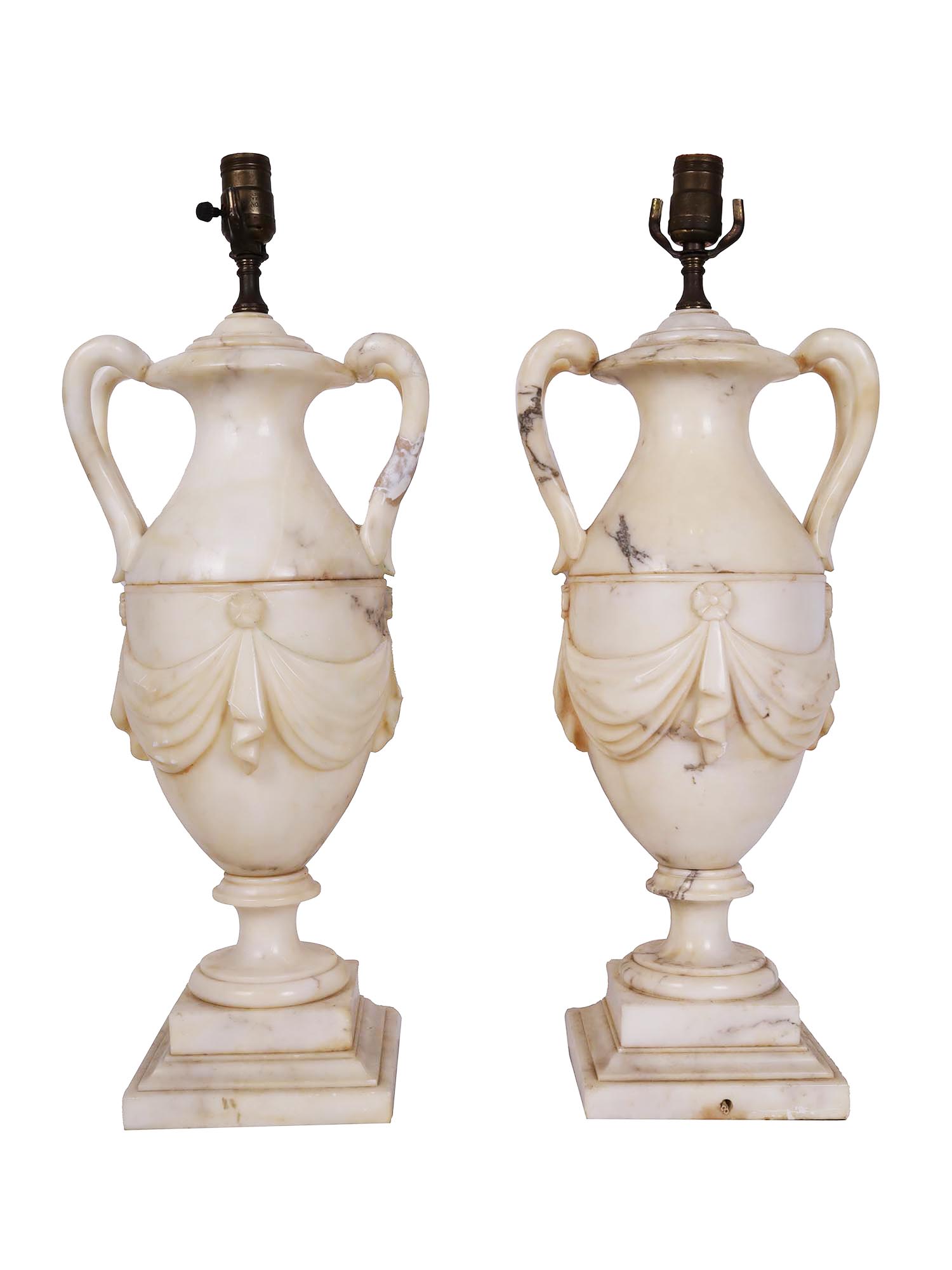 TWO VINTAGE ITALIAN CLASSICAL MARBLE VASE LAMPS PIC-0