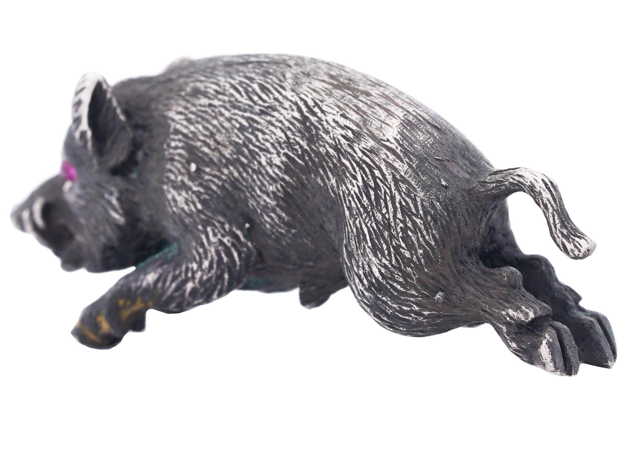 RUSSIAN SILVER AND RUBY FIGURINE OF A WILD BOAR PIC-4