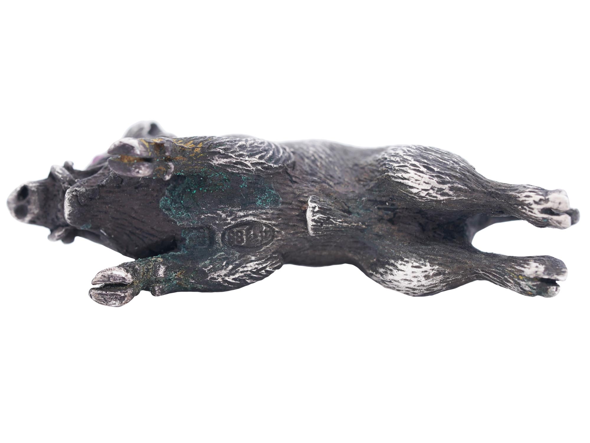 RUSSIAN SILVER AND RUBY FIGURINE OF A WILD BOAR PIC-5