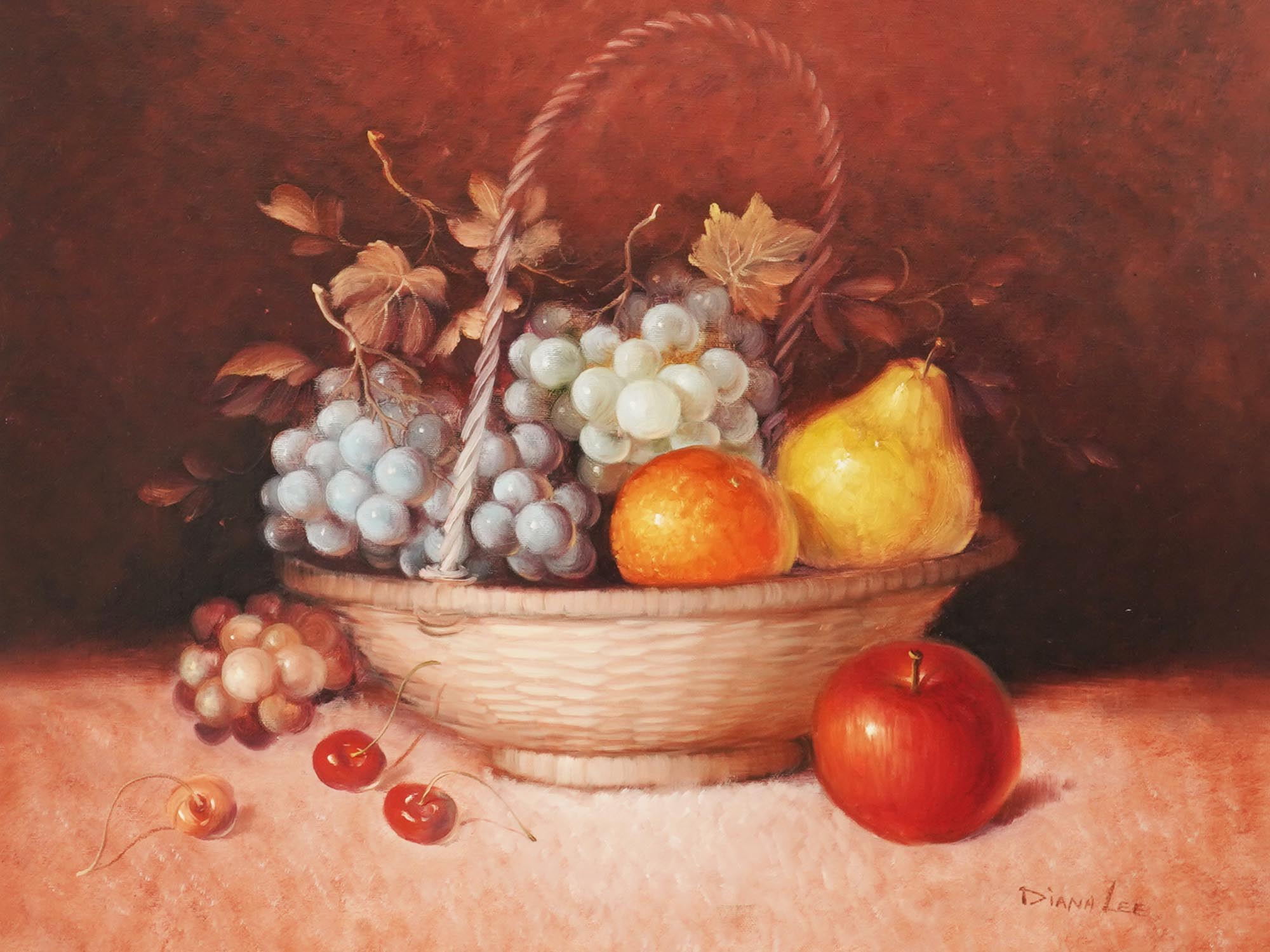 FRUIT BASKET STILL LIFE PAINTING BY DIANA LEE PIC-1