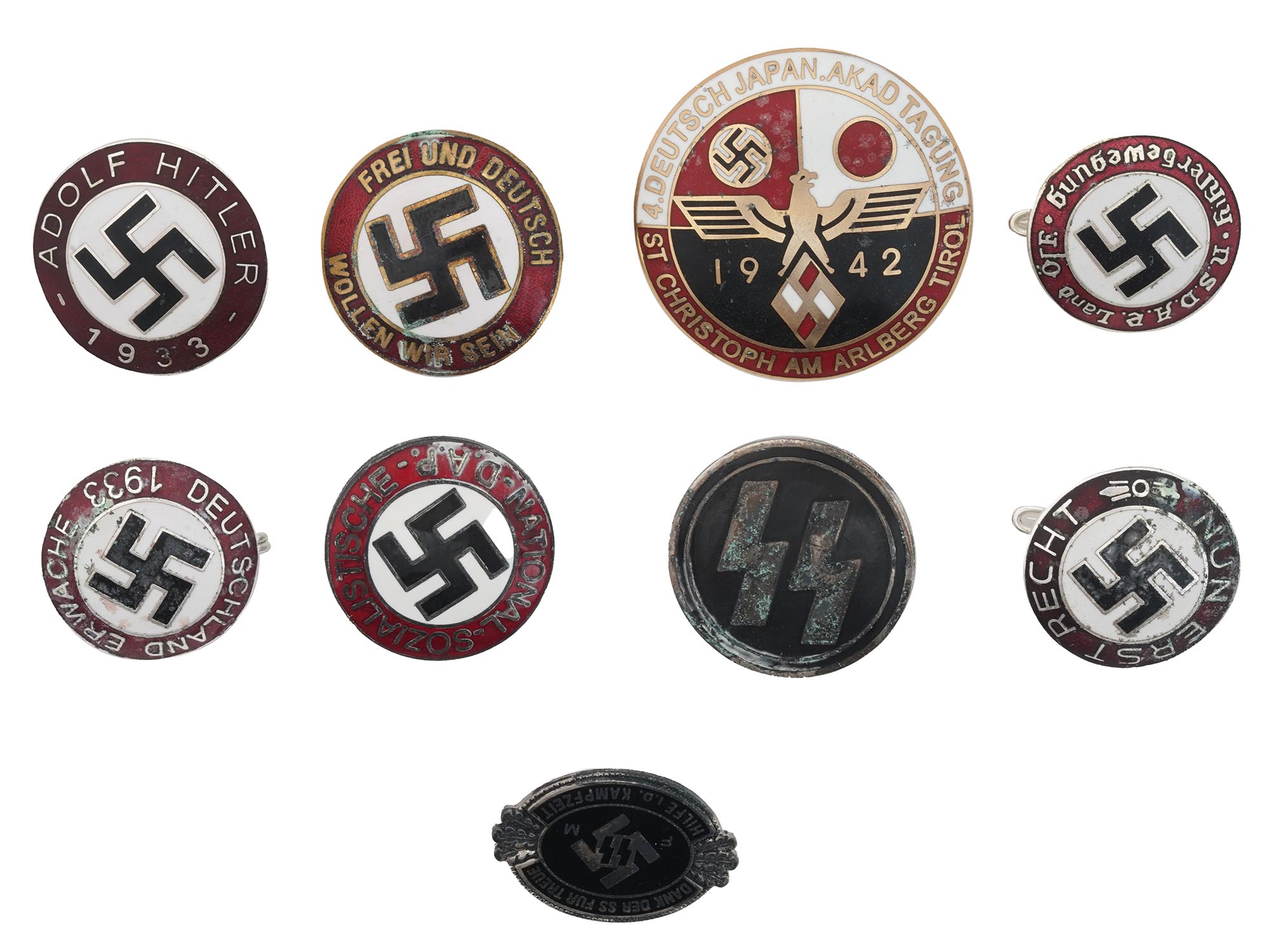 NAZI GERMAN NSDAP WWII ENAMELED METAL PIN BADGES PIC-0