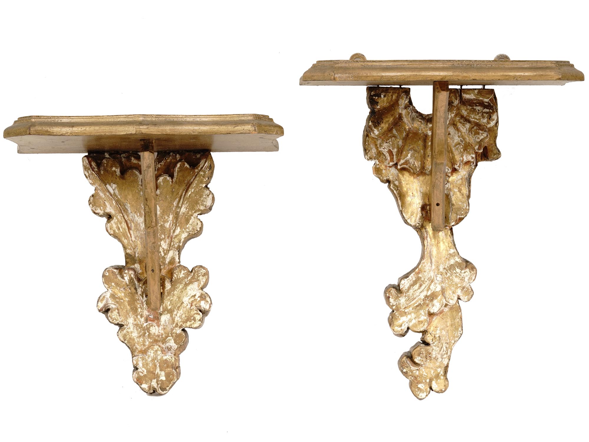 ANTIQUE GILT HAND CARVED WOODEN WALL SHELVES PIC-0