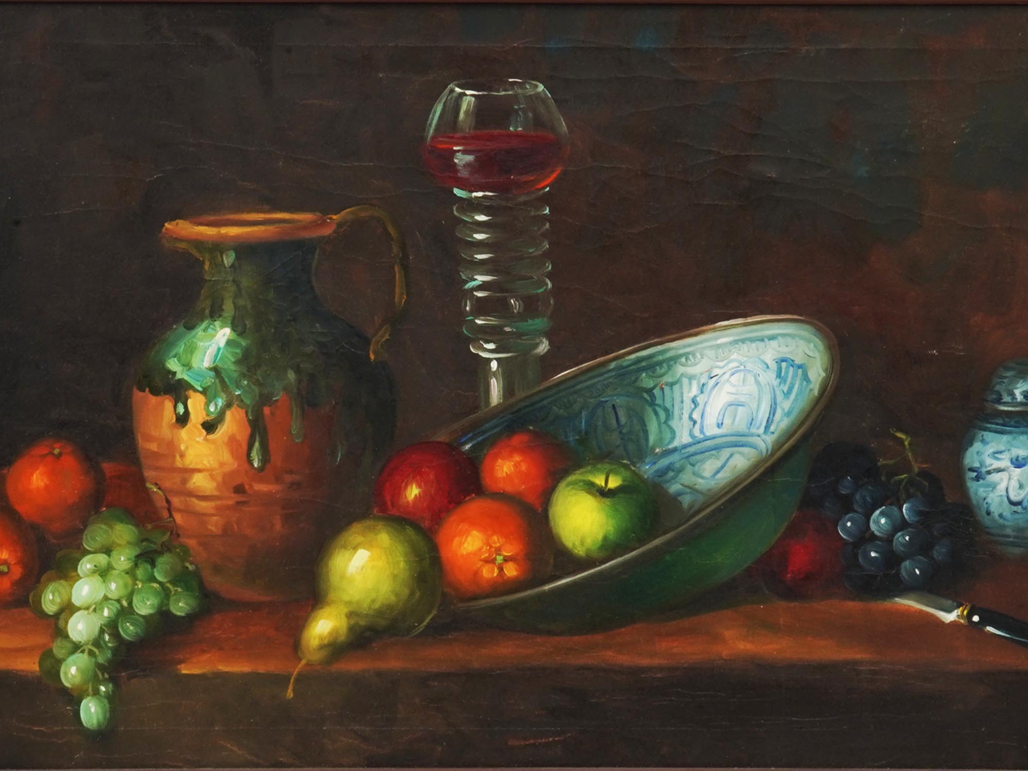 ANTIQUE STILL LIFE WITH FRUITS VINE OIL PAINTING PIC-1