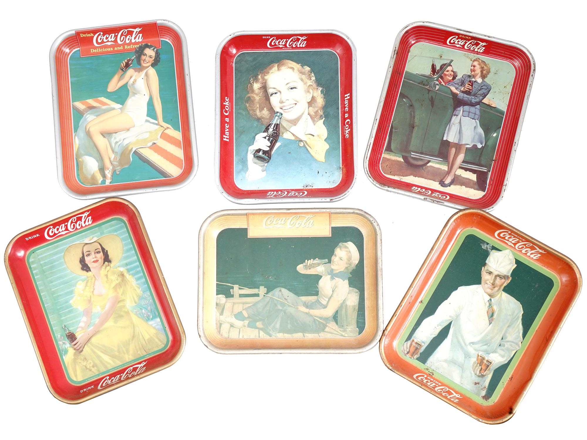 VINTAGE MID CENTURY COCA-COLA ADV METAL TRAYS PIC-0