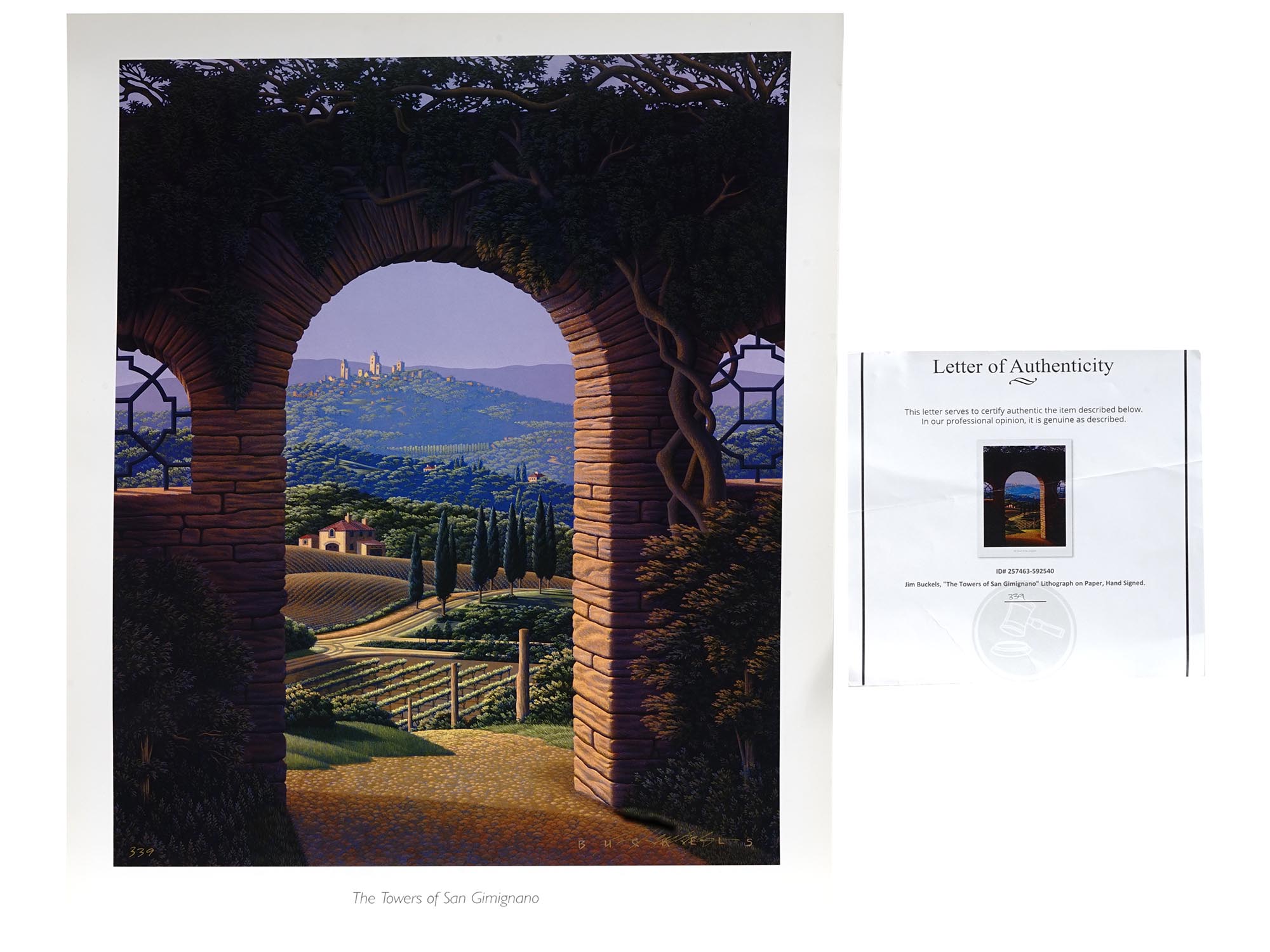 TOWERS OF SAN GIMIGNANO LITHOGRAPH BY JIM BUCKELS PIC-0