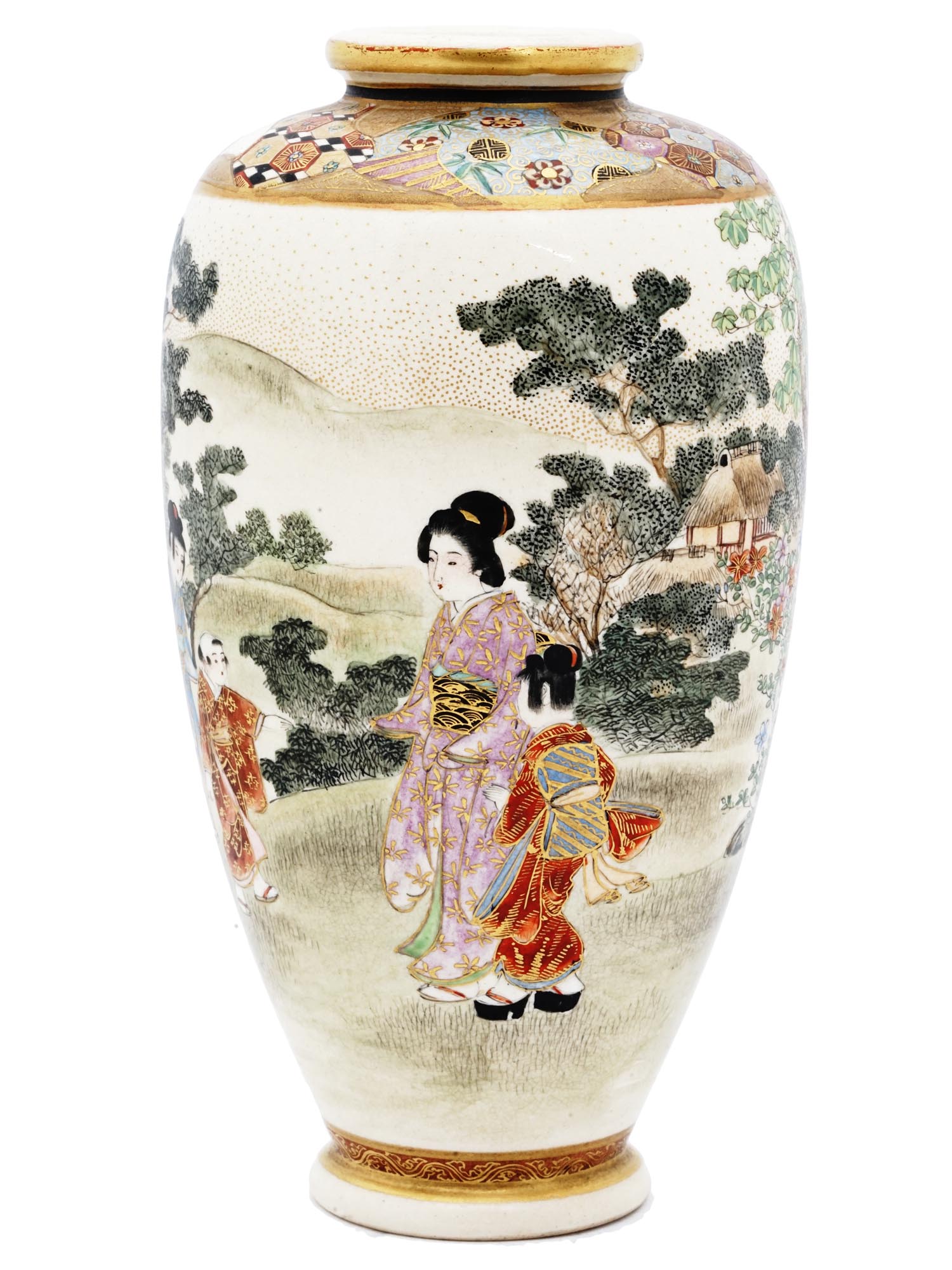 JAPANESE GILT HAND PAINTED SATSUMA PORCELAIN VASE PIC-1