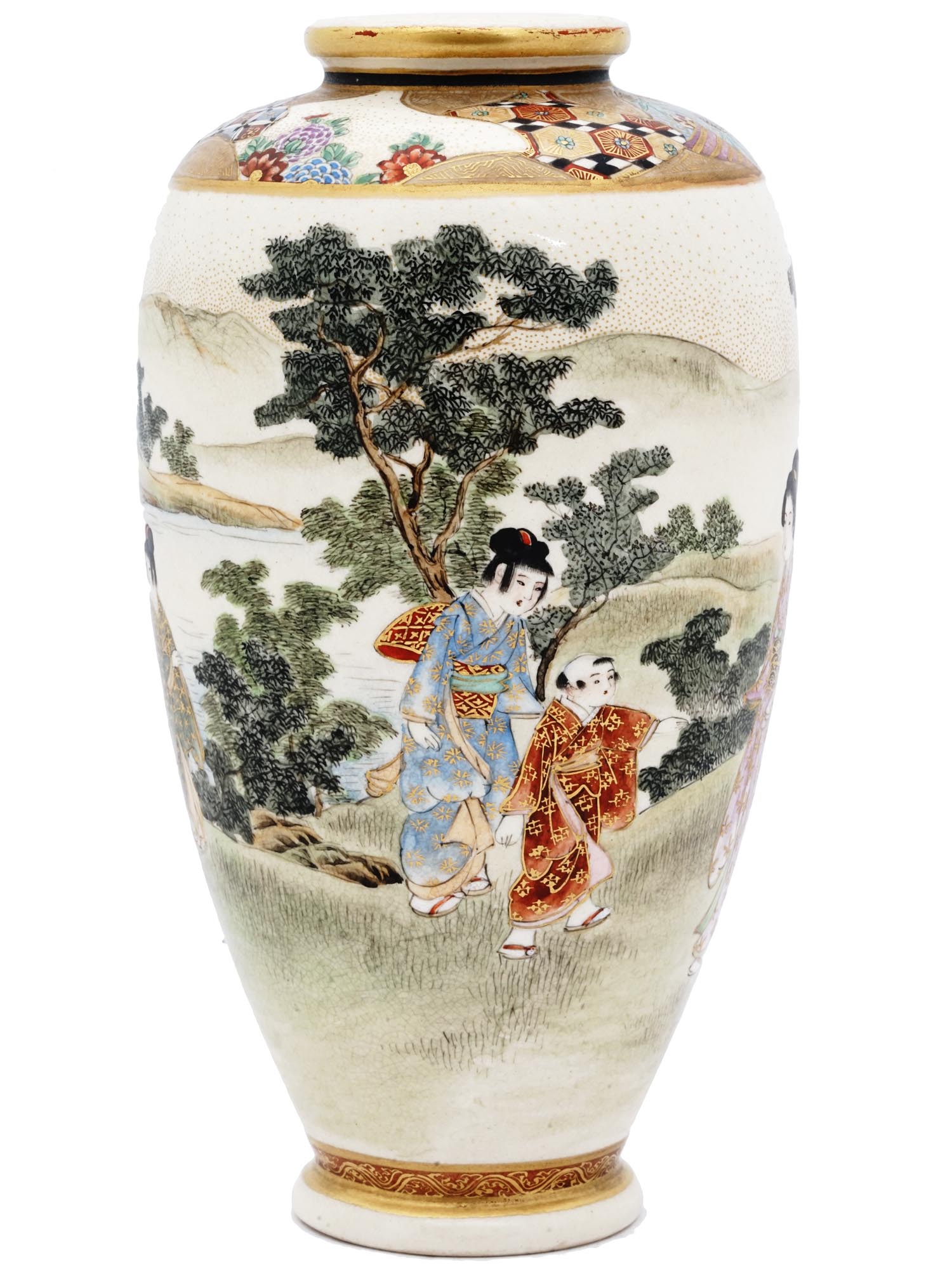 JAPANESE GILT HAND PAINTED SATSUMA PORCELAIN VASE PIC-2