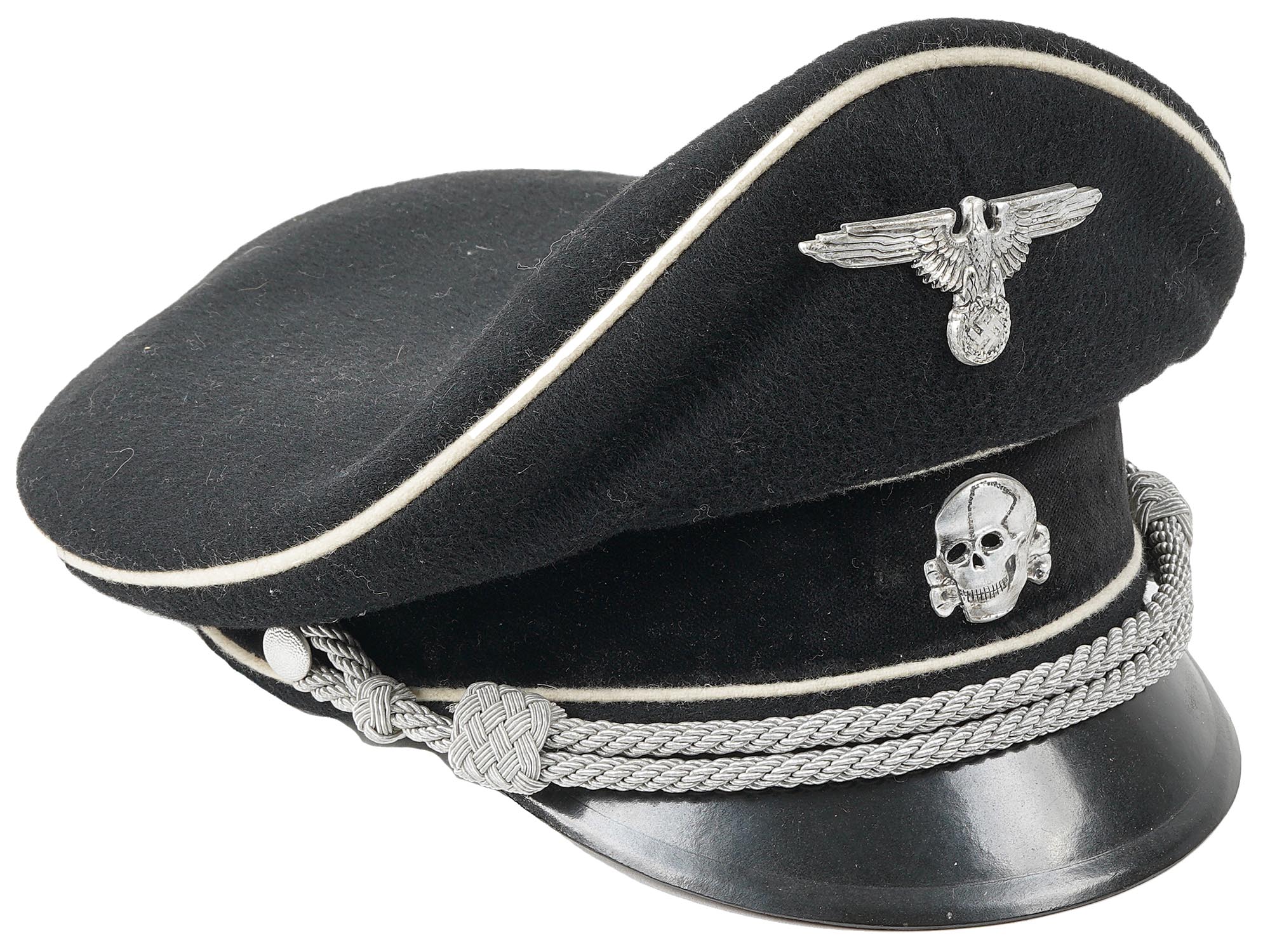 WWII NAZI GERMAN SS OFFICERS PEAKED VISOR CAP PIC-0