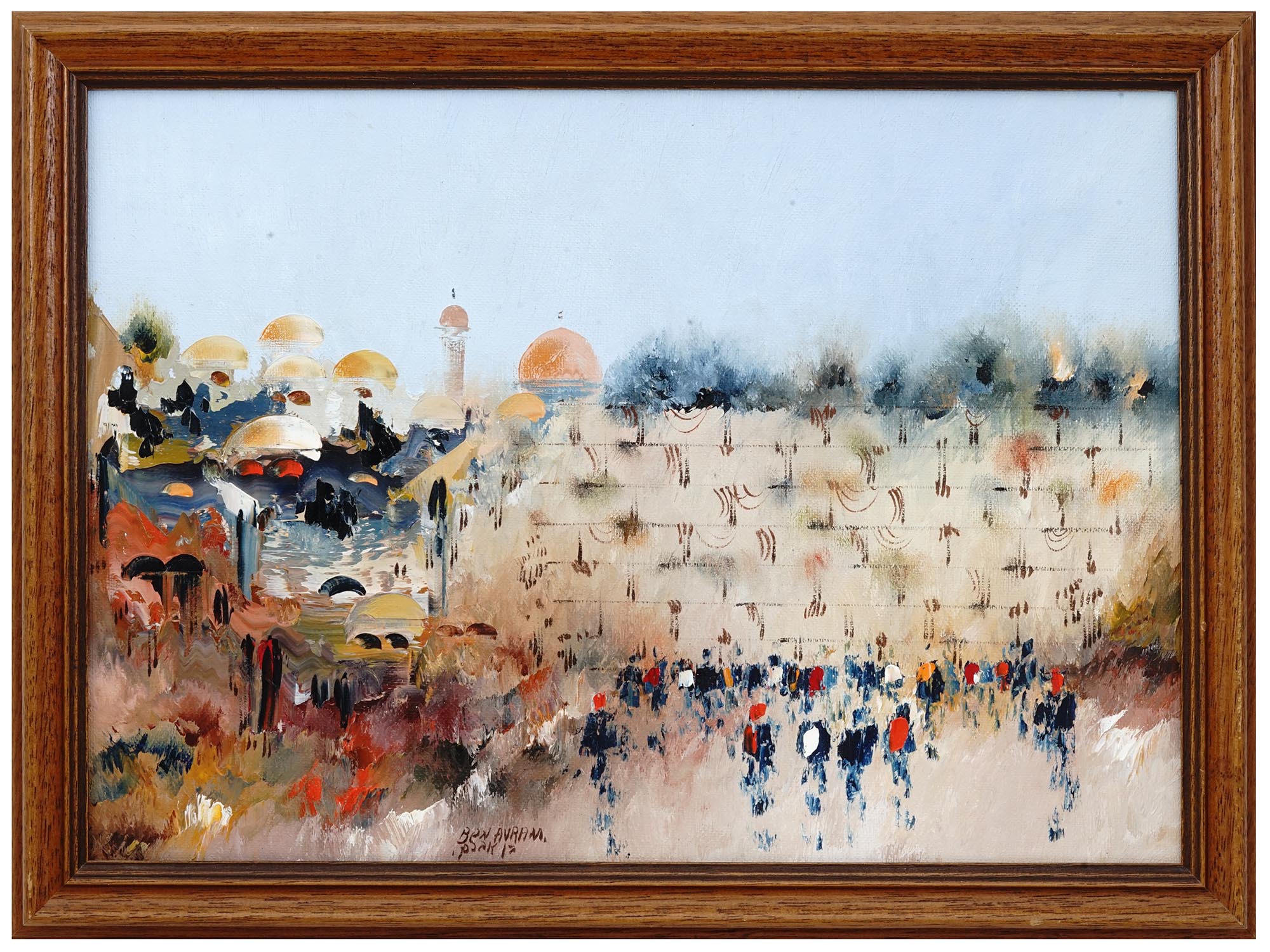 JUDAICA WAILING WALL OIL PAINTING BY BEN AVRAM PIC-0