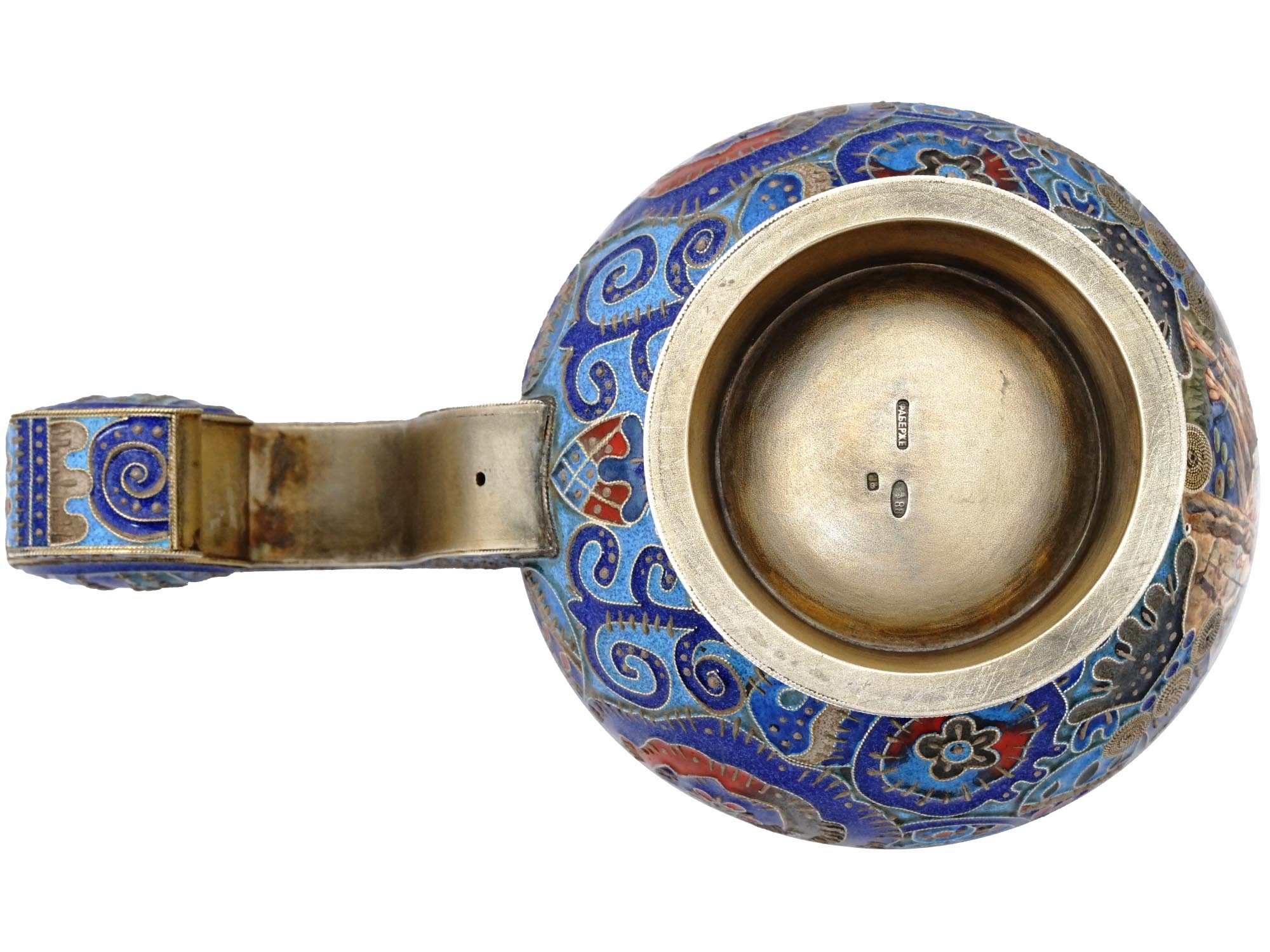 RUSSIAN GILT SILVER ENAMEL KOVSH WITH A PLAQUE PIC-2