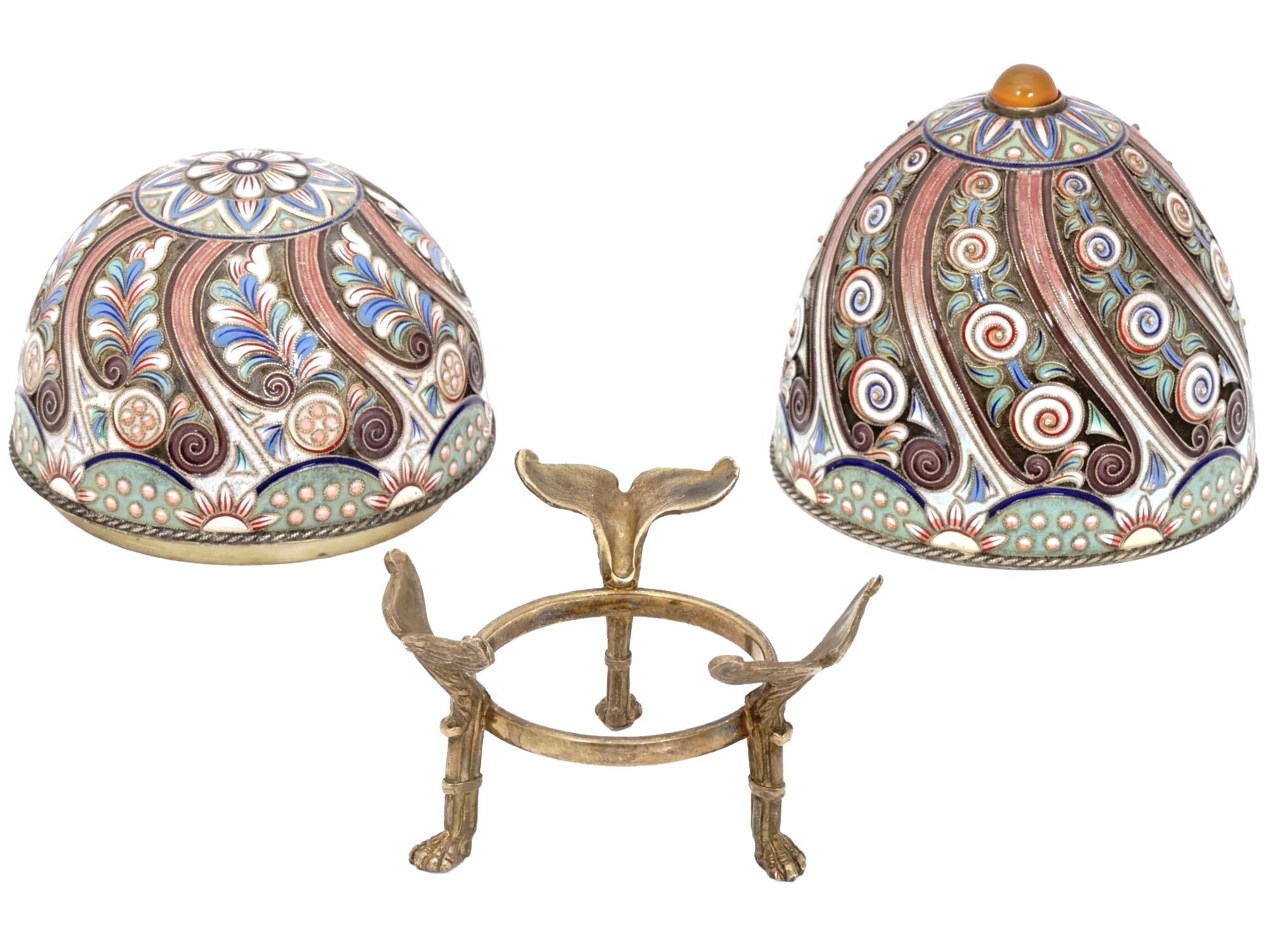 RUSSIAN SILVER ENAMEL EASTER EGG WITH A STAND PIC-1