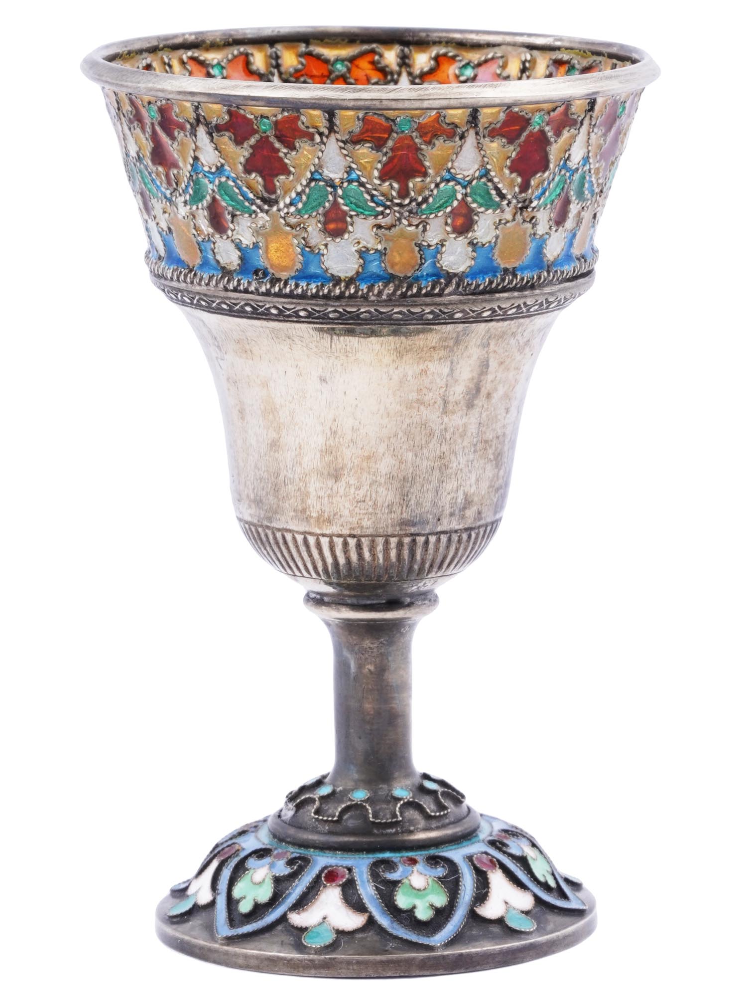 RUSSIAN SILVER PLIQUE A JOUR ENAMEL CHALICE CUP PIC-0