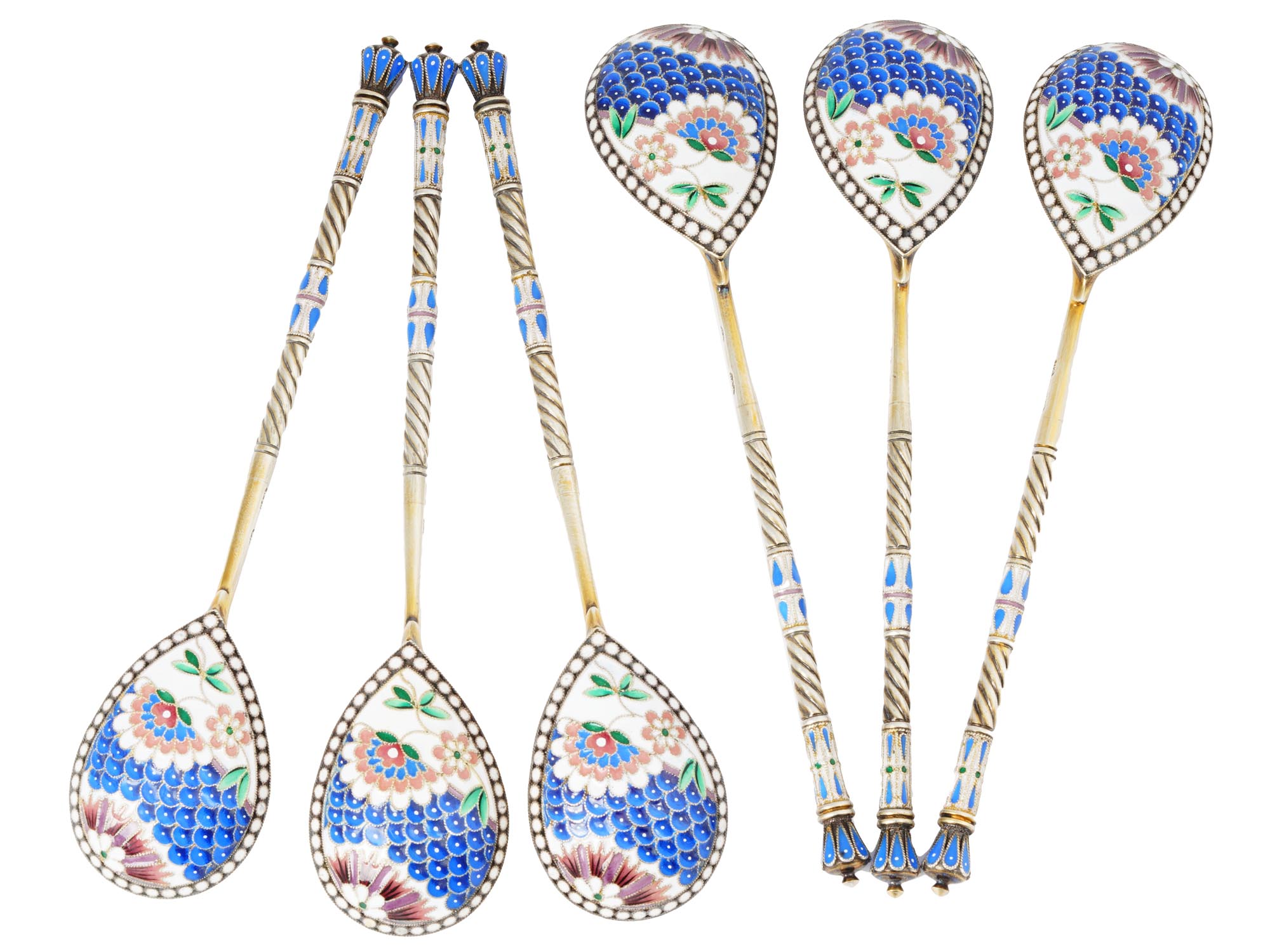 RUSSIAN GILT SILVER CLOISONNE ENAMEL TEA SPOONS PIC-0