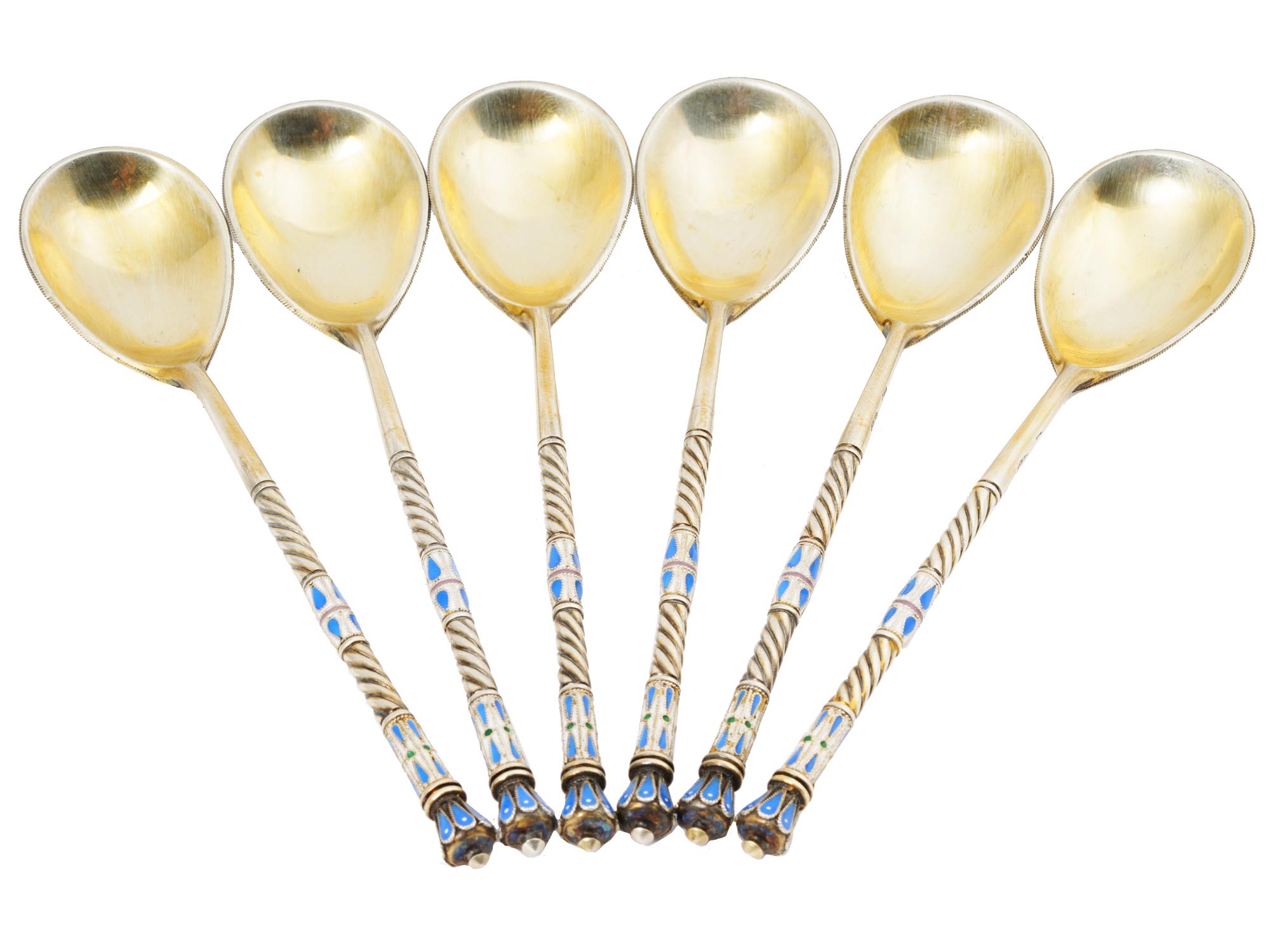 RUSSIAN GILT SILVER CLOISONNE ENAMEL TEA SPOONS PIC-1