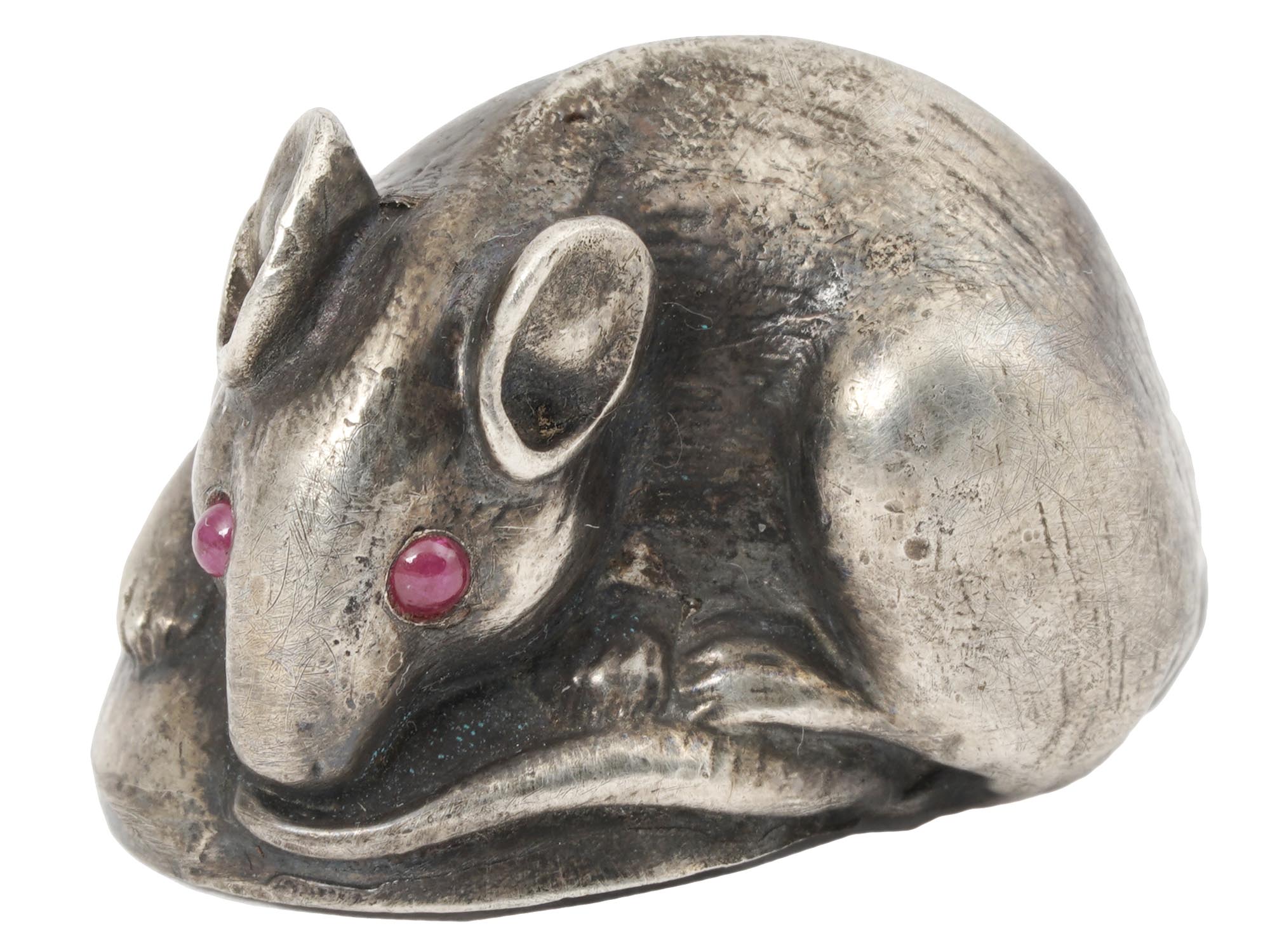 RUSSIAN SILVER FIGURE OF A MOUSE WITH RUBY EYES