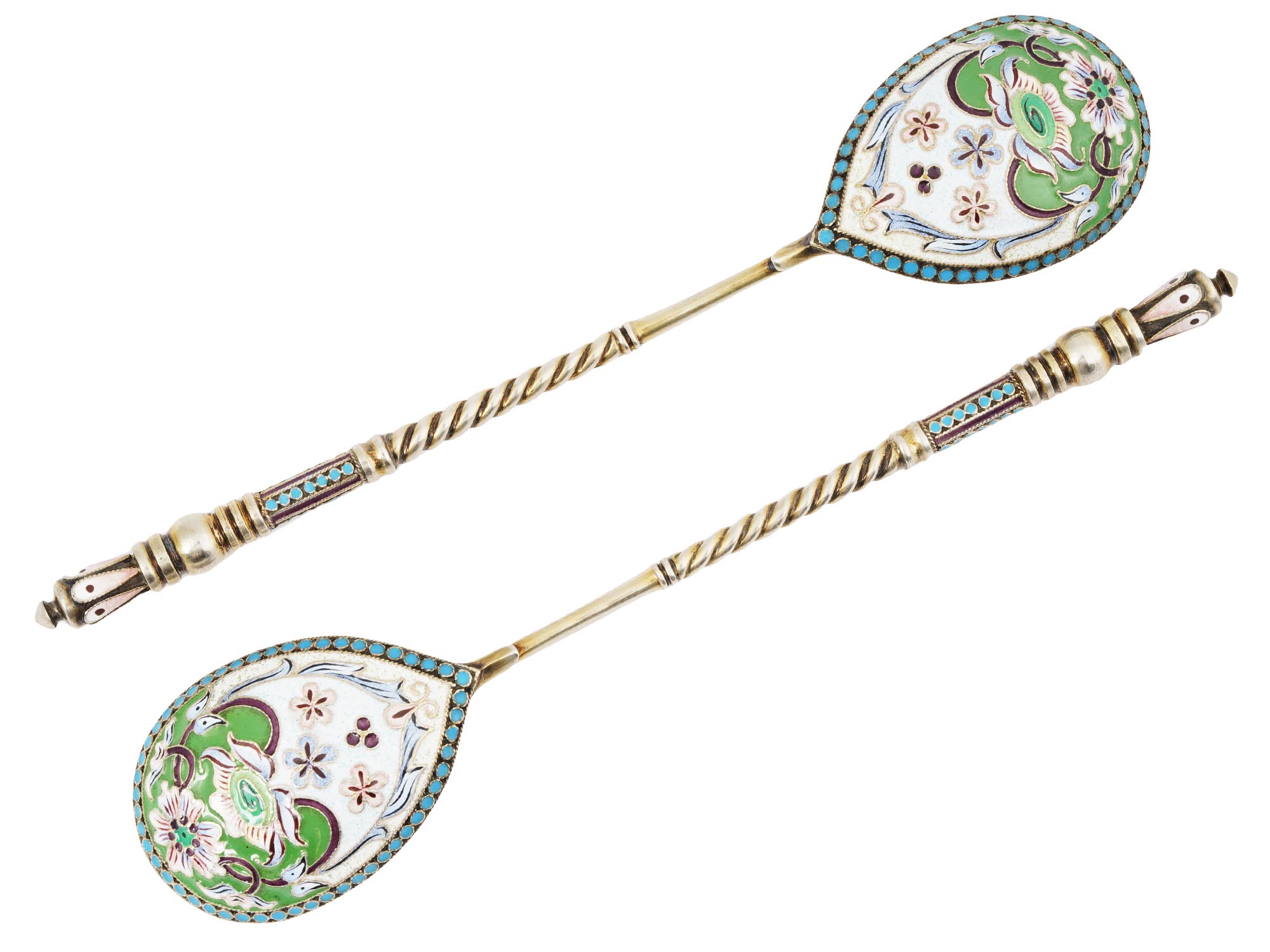 RUSSIAN GILT SILVER CLOISONNE ENAMEL TEA SPOONS