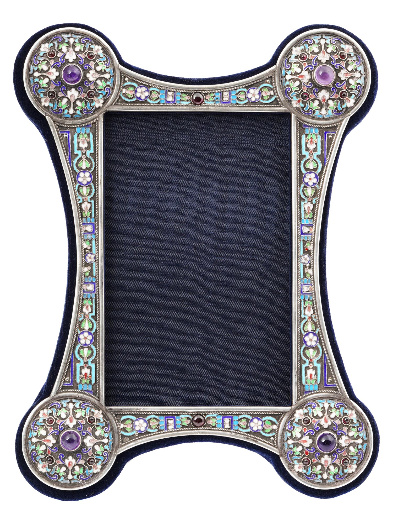 RUSSIAN SILVER AND CLOISONNE ENAMEL PHOTO FRAME PIC-2