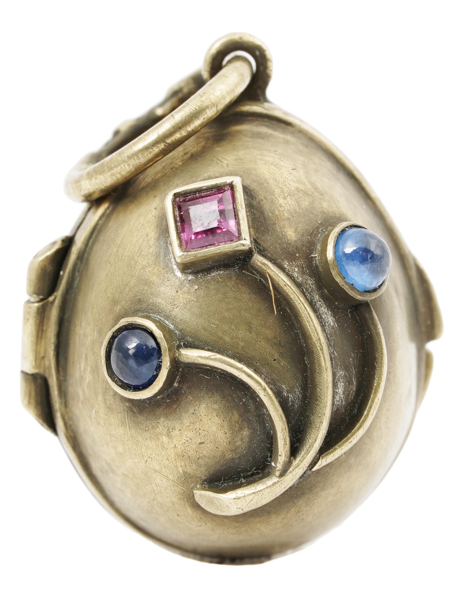 RUSSIAN GILT SILVER GEMSTONES EGG LOCKET PENDANT PIC-0