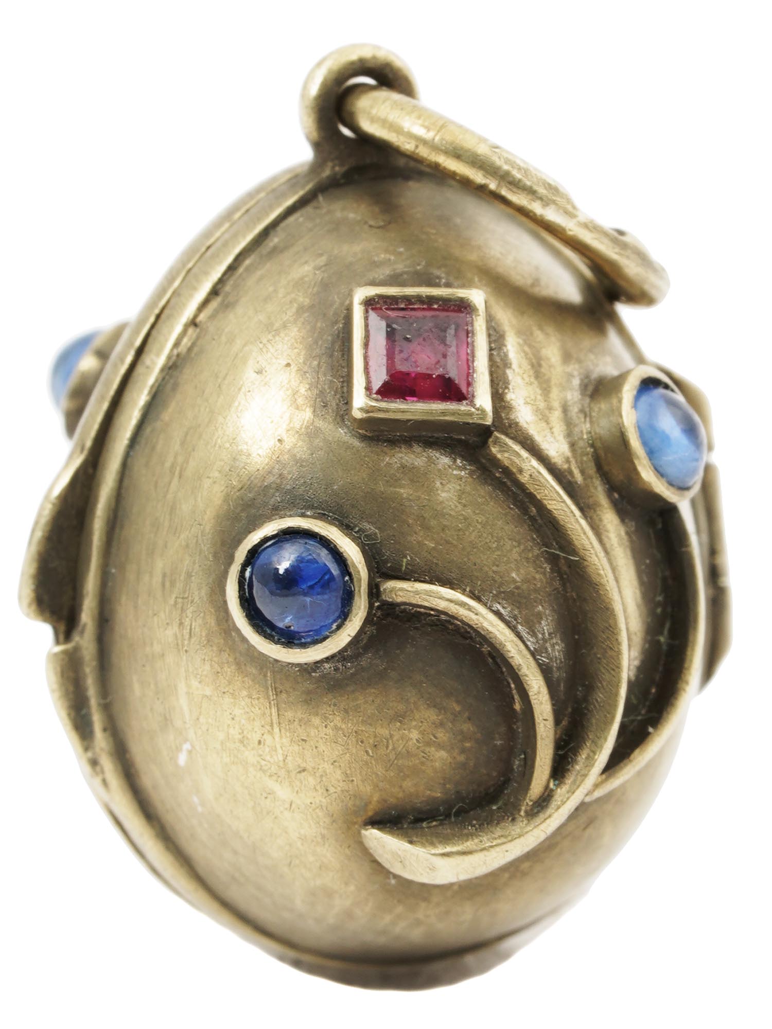 RUSSIAN GILT SILVER GEMSTONES EGG LOCKET PENDANT PIC-1