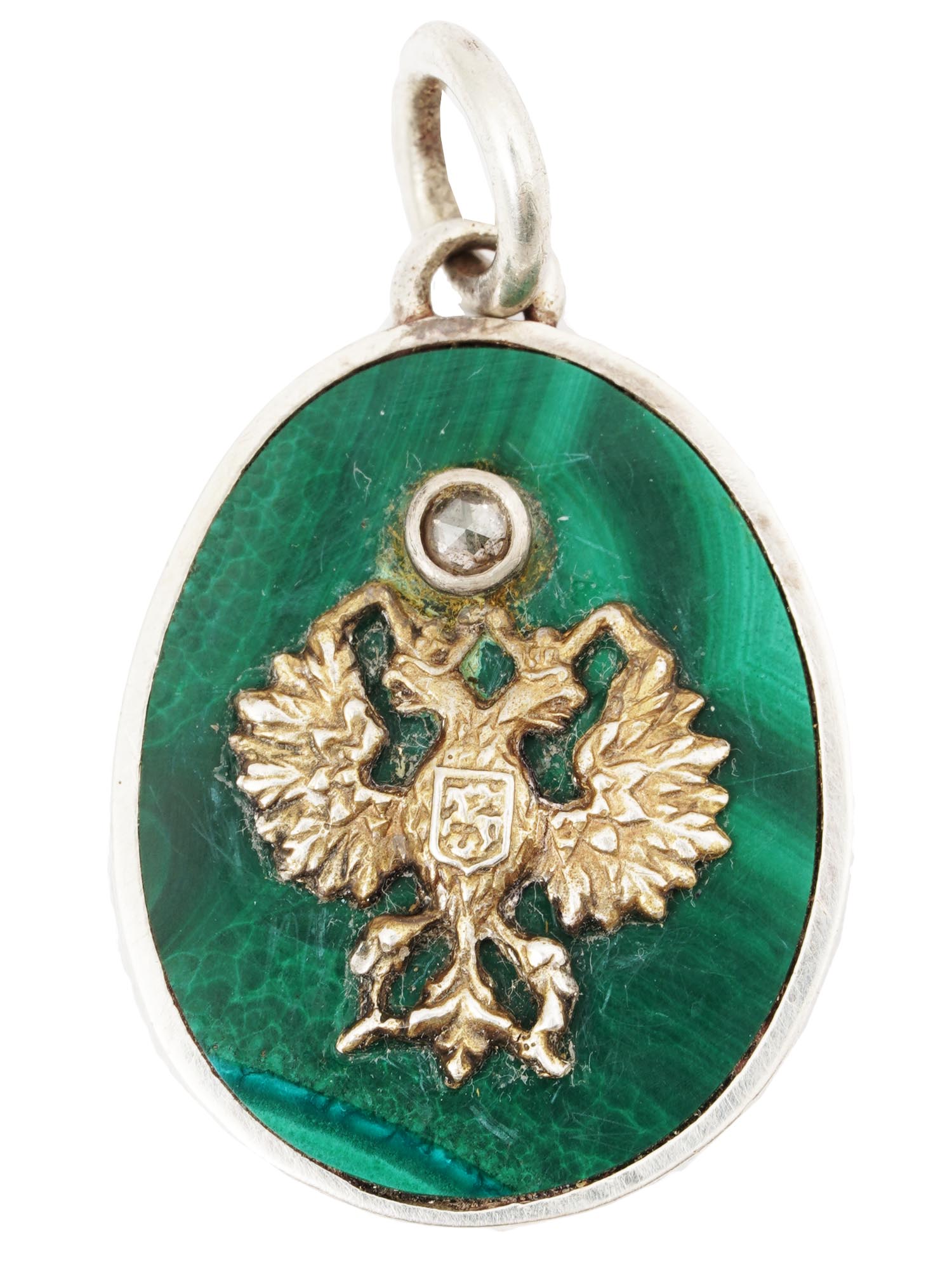 IMPERIAL RUSSIAN SILVER AND MALACHITE EGG PENDANT PIC-0