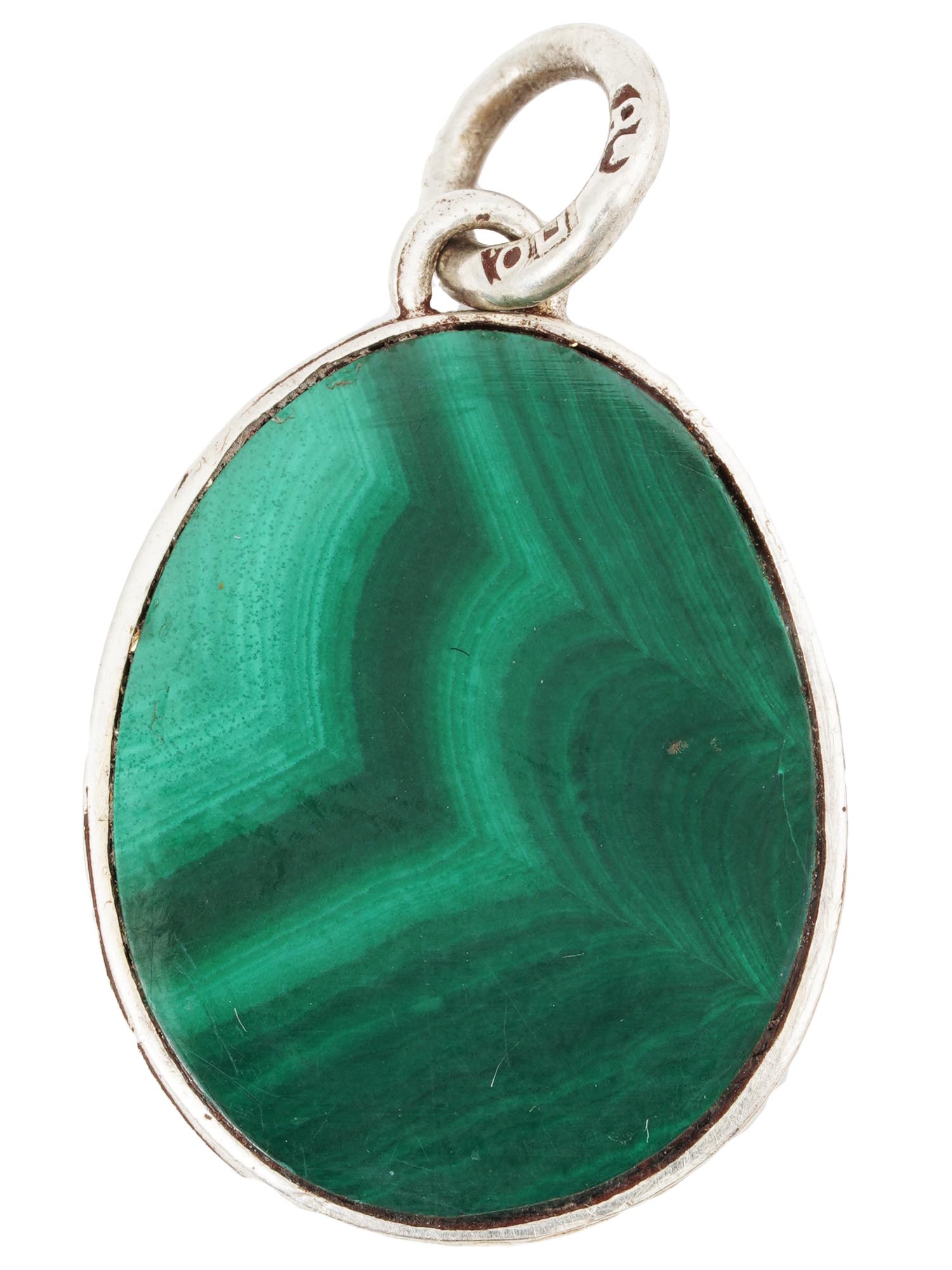 IMPERIAL RUSSIAN SILVER AND MALACHITE EGG PENDANT PIC-1