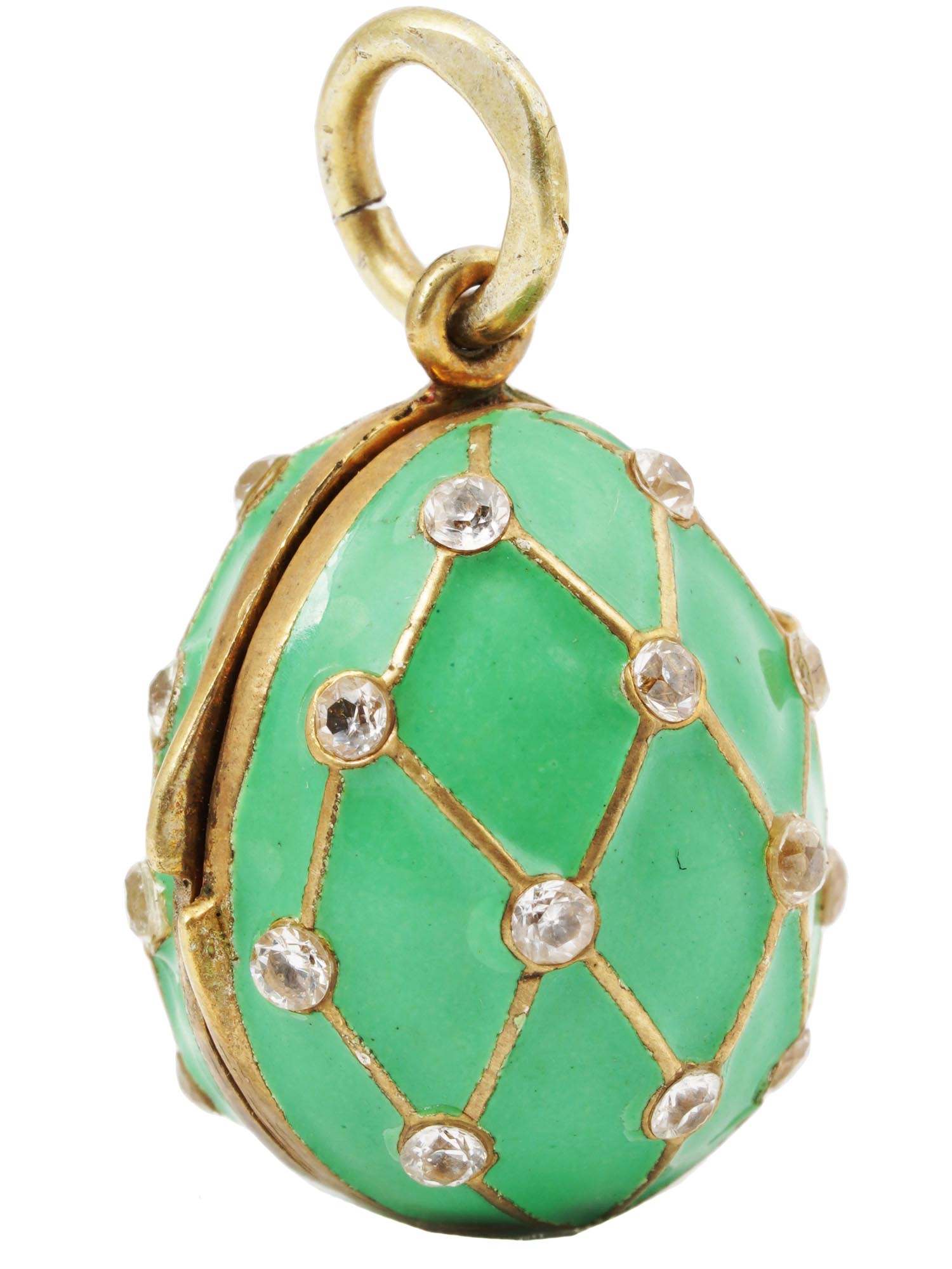 RUSSIAN 84 GILT SILVER DIAMOND EGG LOCKET PENDANT