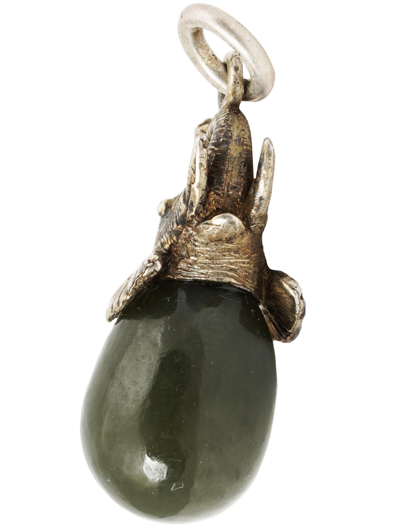 RUSSIAN 88 GILT SILVER JADE ELEPHANT EGG PENDANT PIC-2