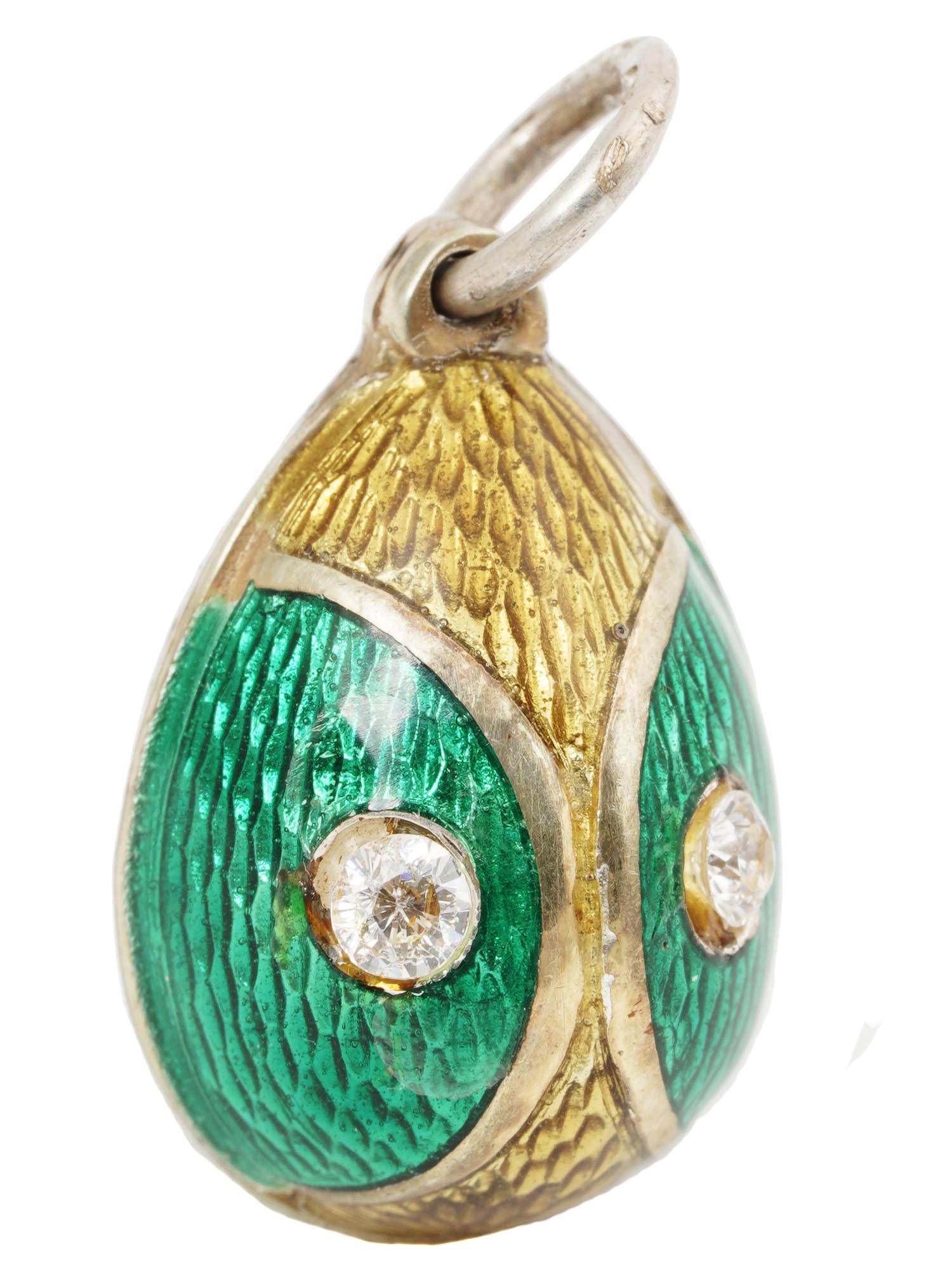 RUSSIAN 84 SILVER AND ENAMEL EASTER EGG PENDANT PIC-0