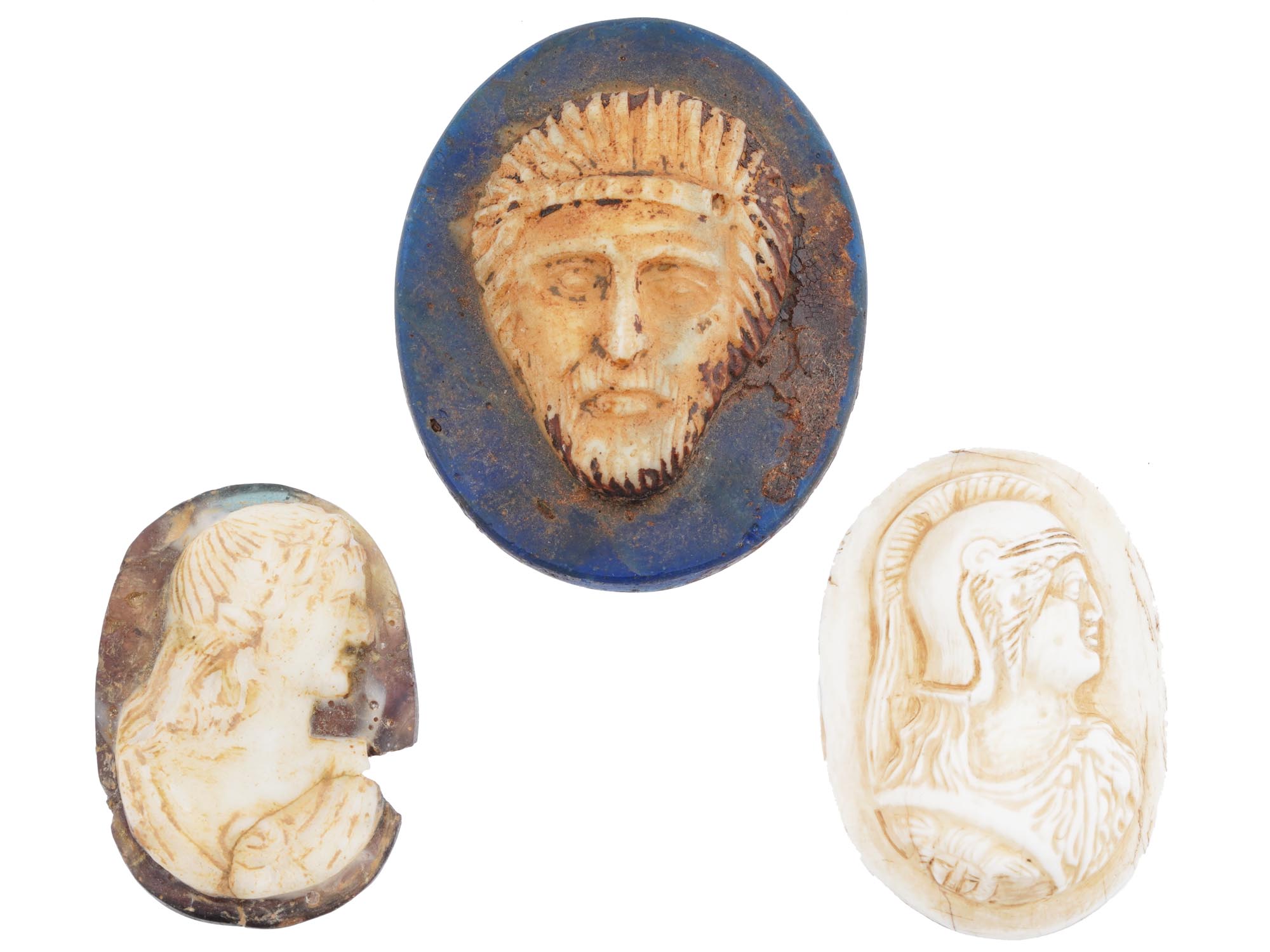 ANCIENT ROMAN GLASS, ALABASTER AND BASALT CAMEOS PIC-0