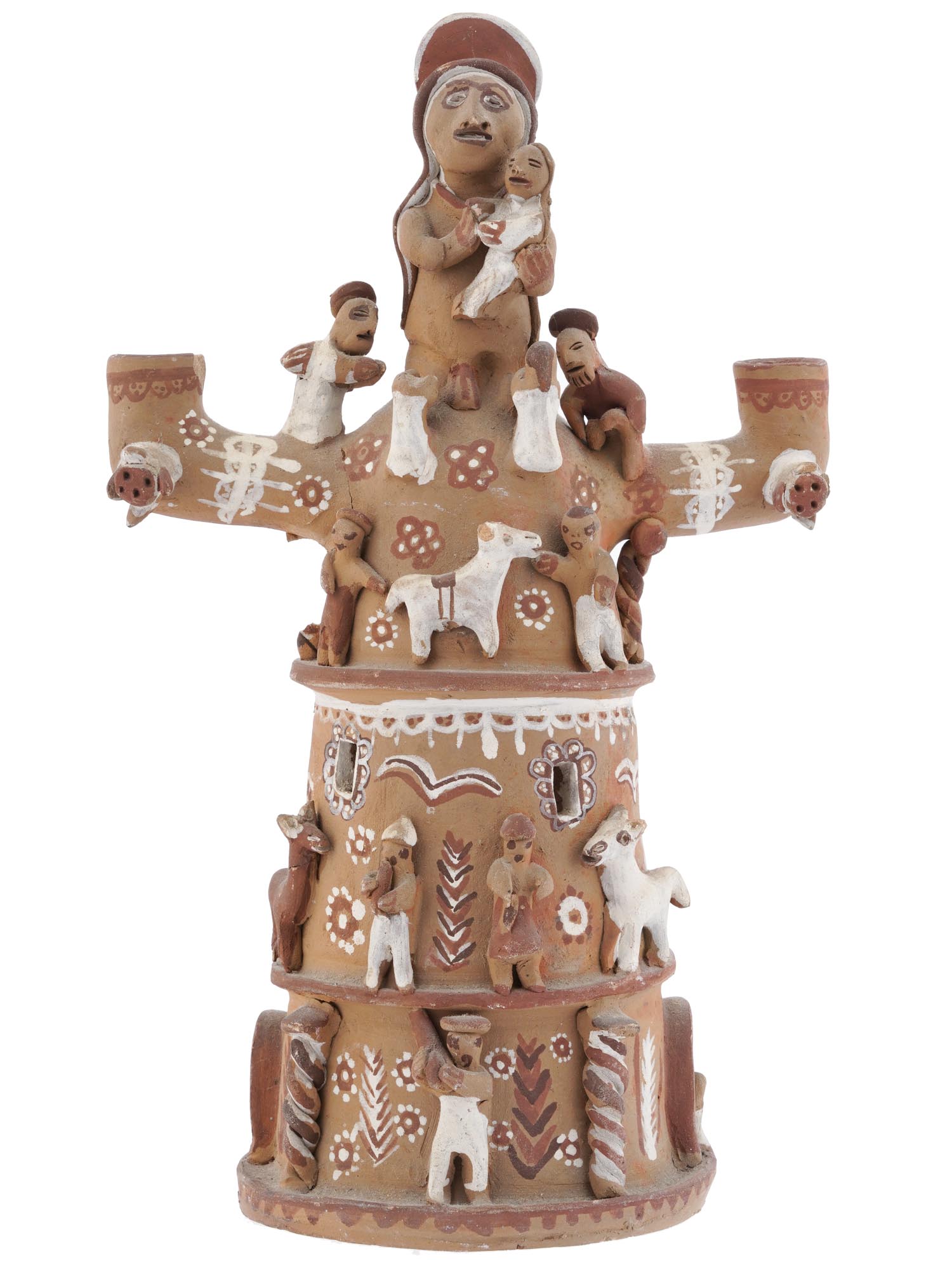 MID 20TH C. V SANCHEZ PERUVIAN POTTERY CANDELABRA PIC-0