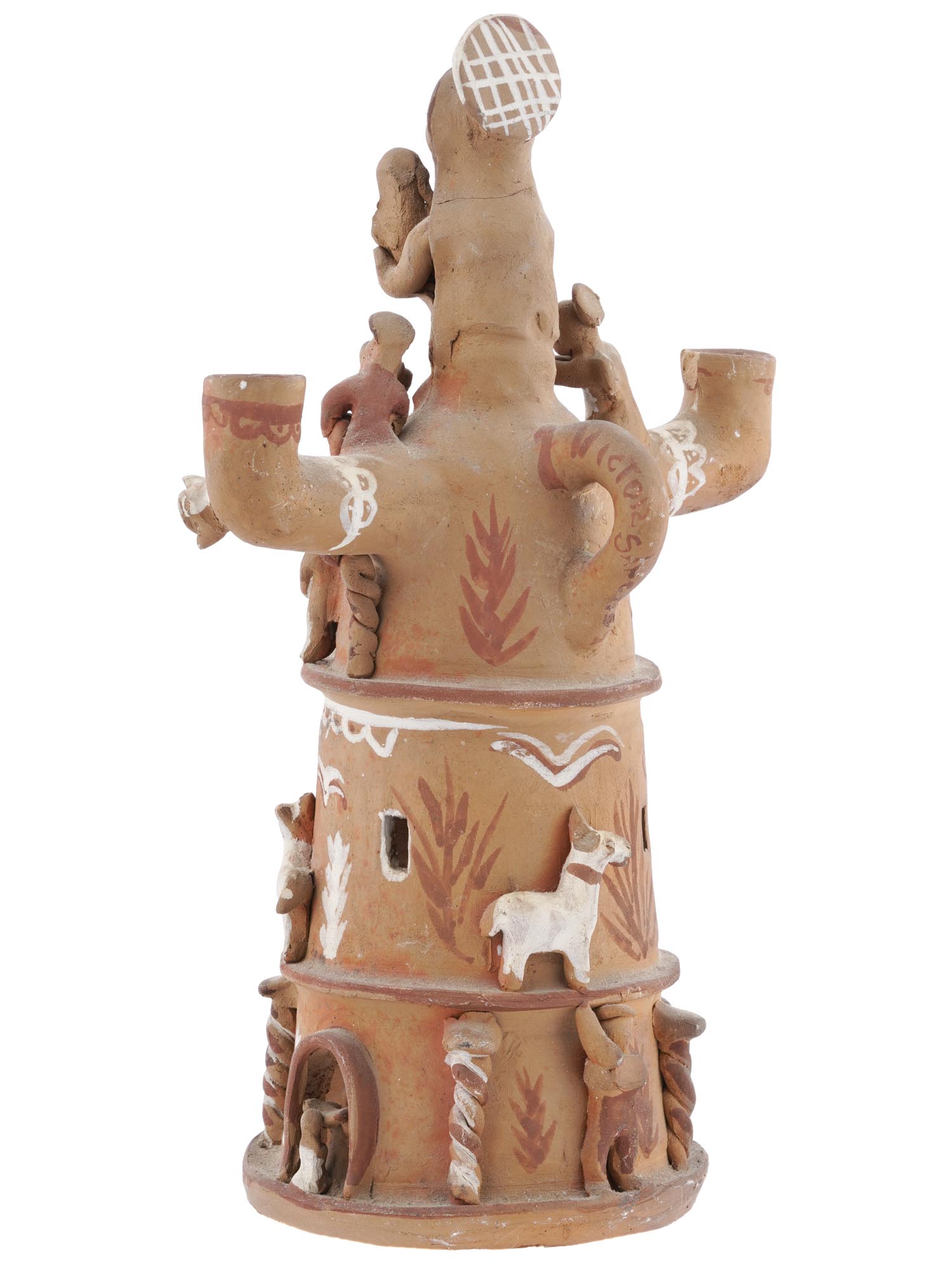 MID 20TH C. V SANCHEZ PERUVIAN POTTERY CANDELABRA PIC-2