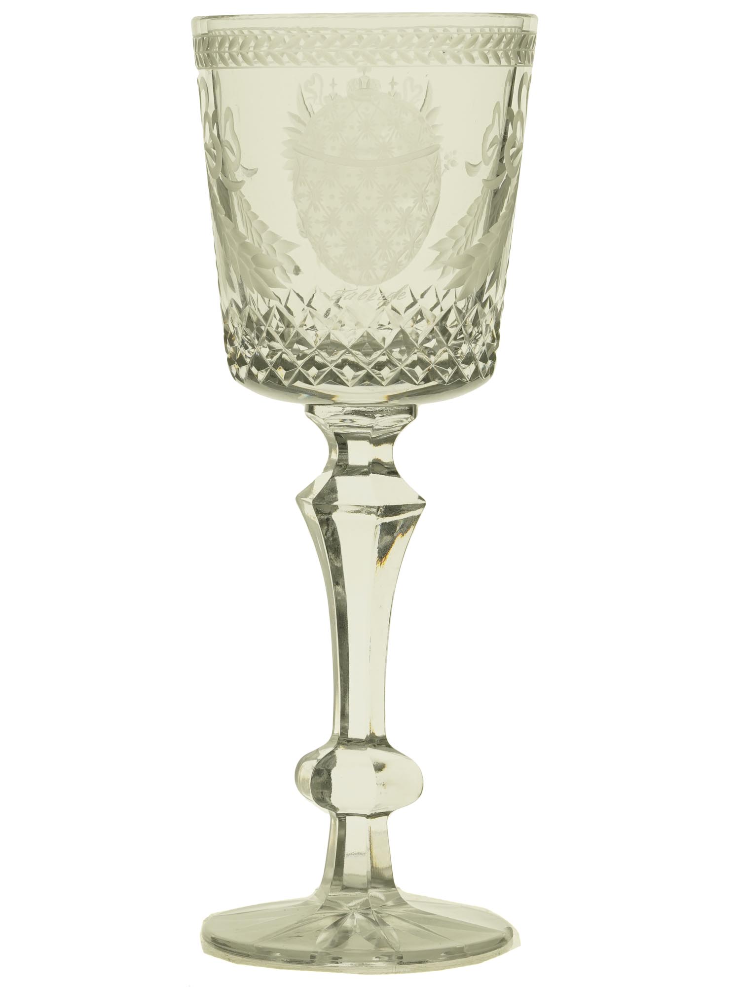 RUSSIAN IMPERIAL ETCHED AND CUT GLASS WINE GOBLET PIC-0