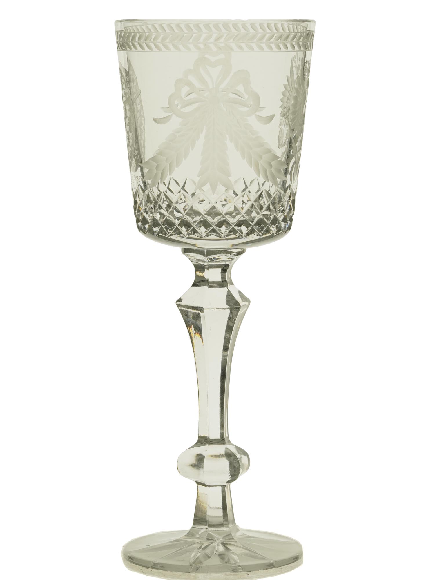 RUSSIAN IMPERIAL ETCHED AND CUT GLASS WINE GOBLET PIC-1