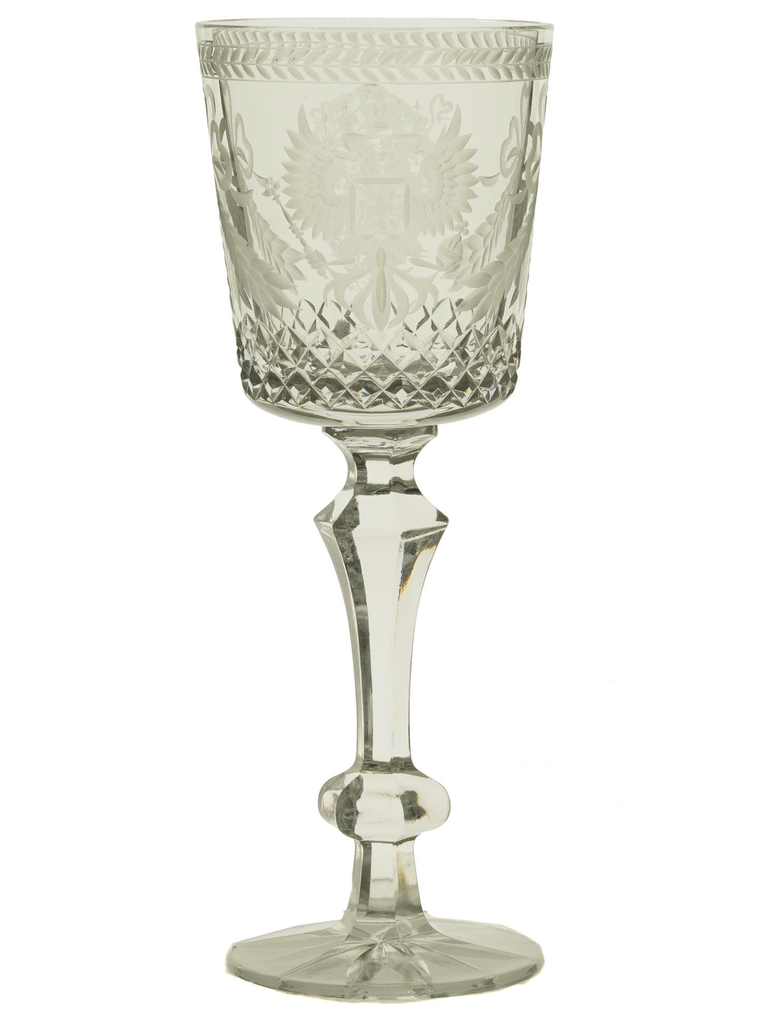 RUSSIAN IMPERIAL ETCHED AND CUT GLASS WINE GOBLET PIC-2