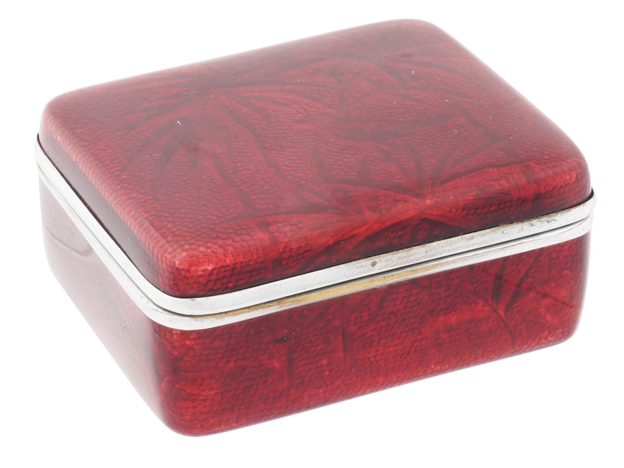 JAPANESE OX BLOOD SHADE ENAMEL METAL JEWELRY BOX PIC-0