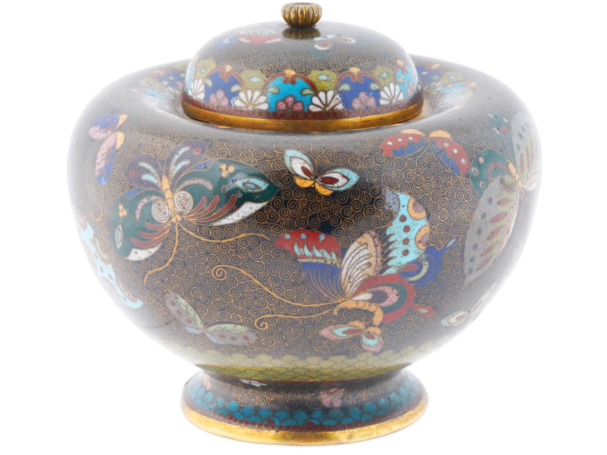 ANTIQUE JAPANESE CLOISONNE ENAMEL LIDDED JAR PIC-1