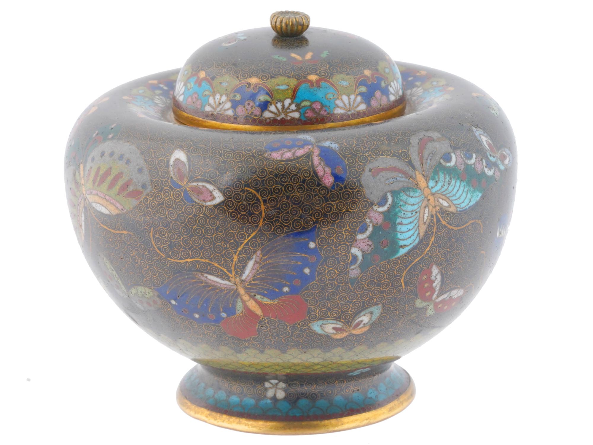 ANTIQUE JAPANESE CLOISONNE ENAMEL LIDDED JAR PIC-2