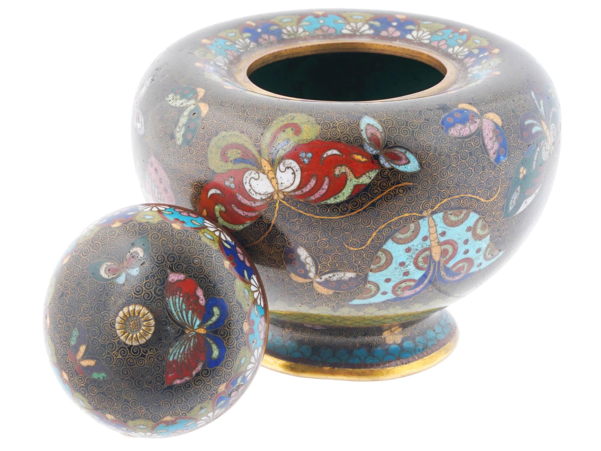 ANTIQUE JAPANESE CLOISONNE ENAMEL LIDDED JAR PIC-3