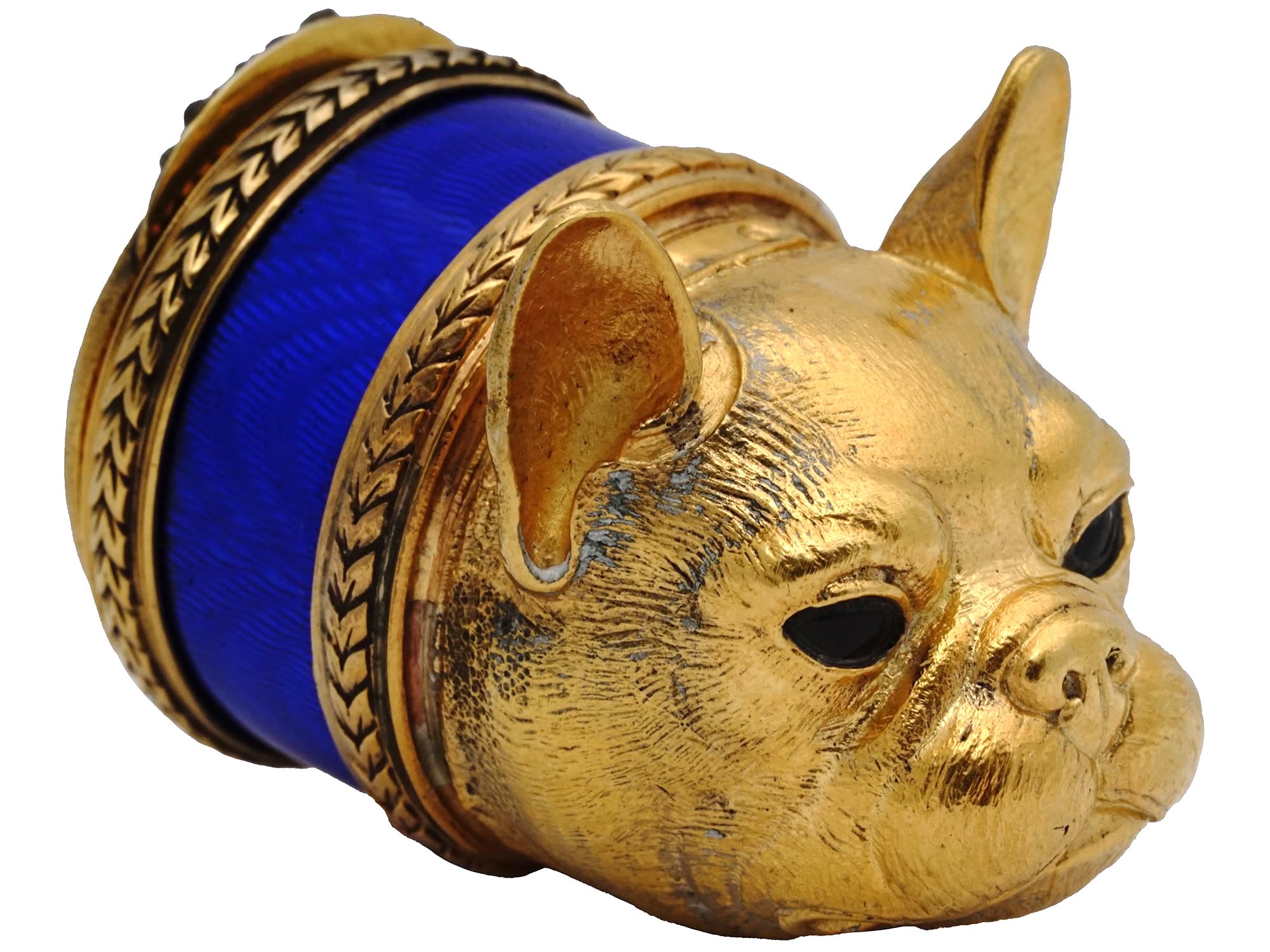 RUSSIAN 84 GILT SILVER ENAMEL BULL DOG SNUFF BOX PIC-1