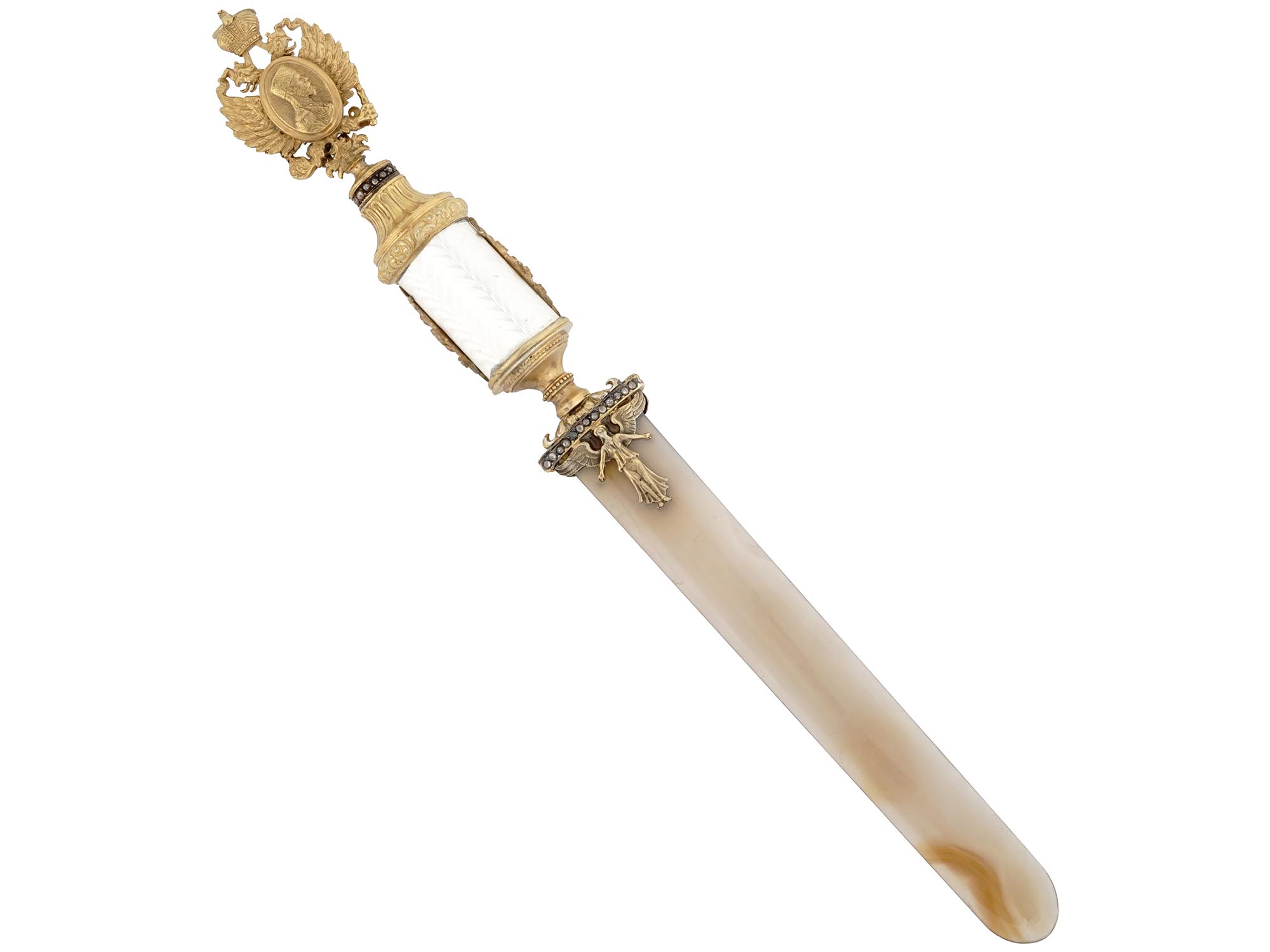 RUSSIAN GILT SILVER ENAMEL AGATE LETTER OPENER PIC-2