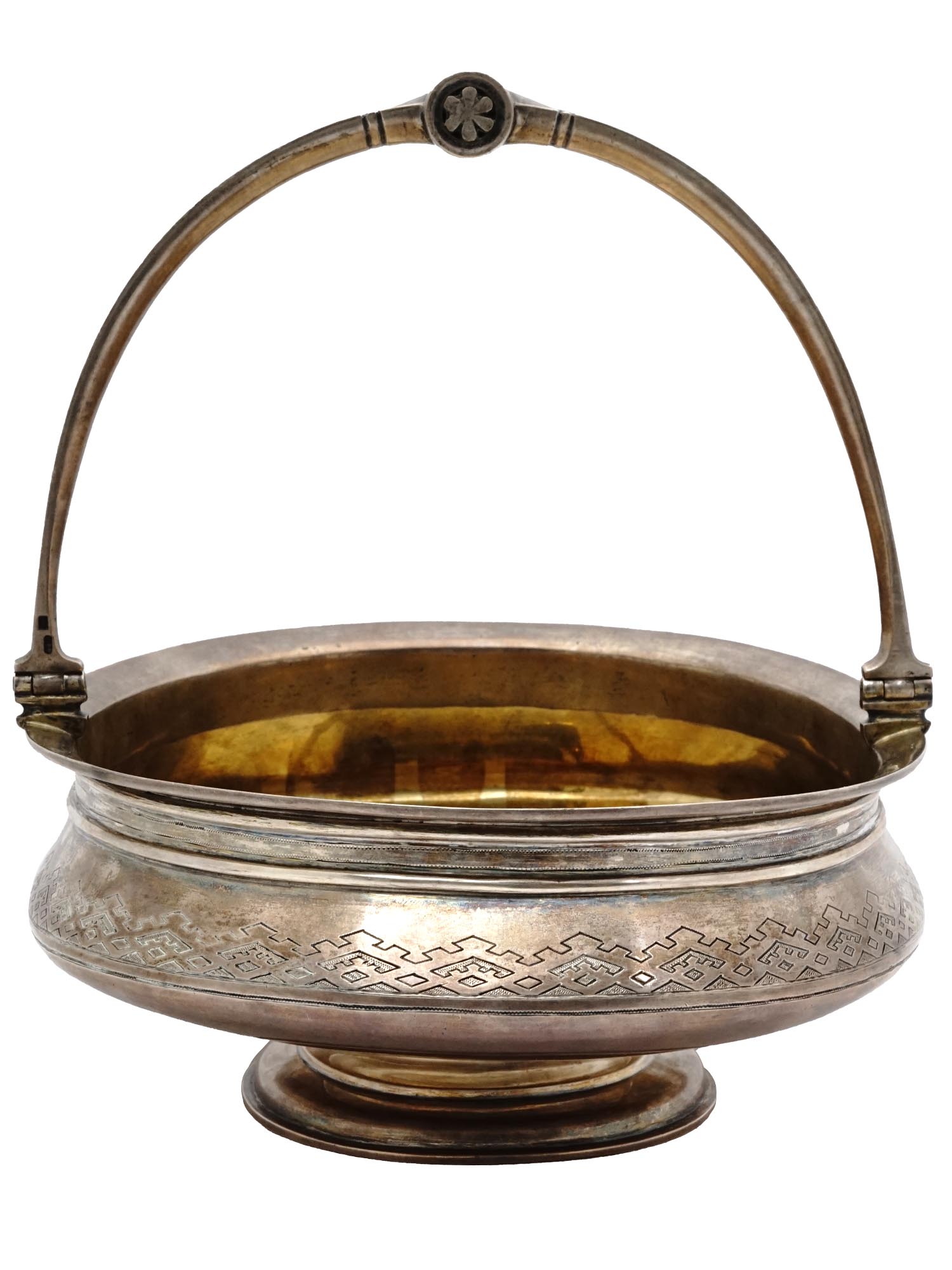 RUSSIAN 84 GILT SILVER CANDY BASKET WITH A HANDLE PIC-2