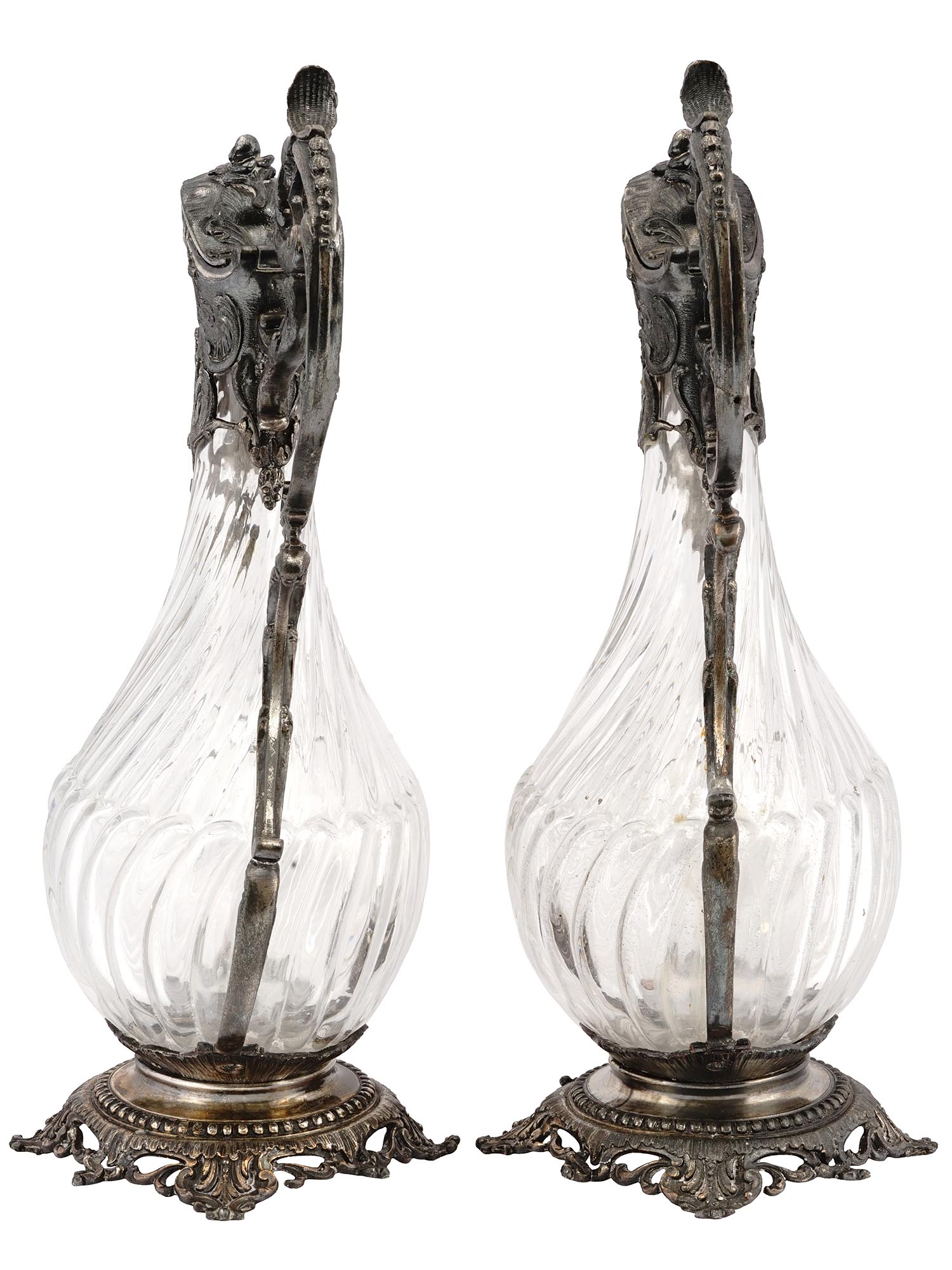 FRENCH METAL MOUNTED CRYSTAL DECANTERS CIRCA 1950 PIC-2