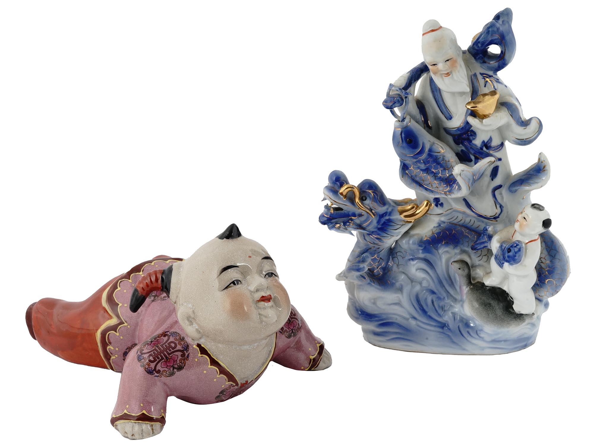 CHINESE BOYS GLAZED PORCELAIN CHINESE FIGURINES PIC-0