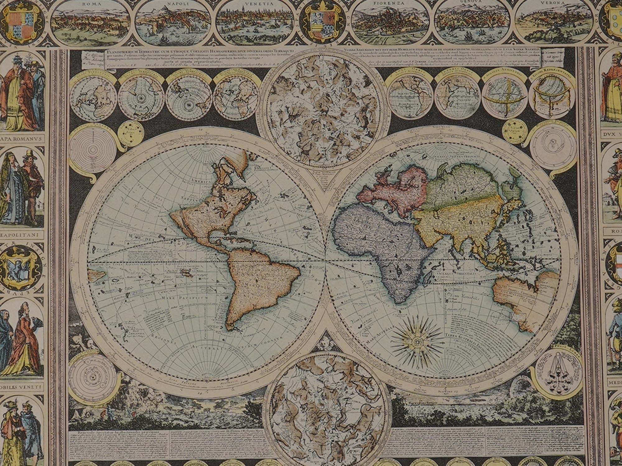 ENGRAVED DOUBLE HEMISPHERE WORLD MAPS BY ZURNER PIC-3