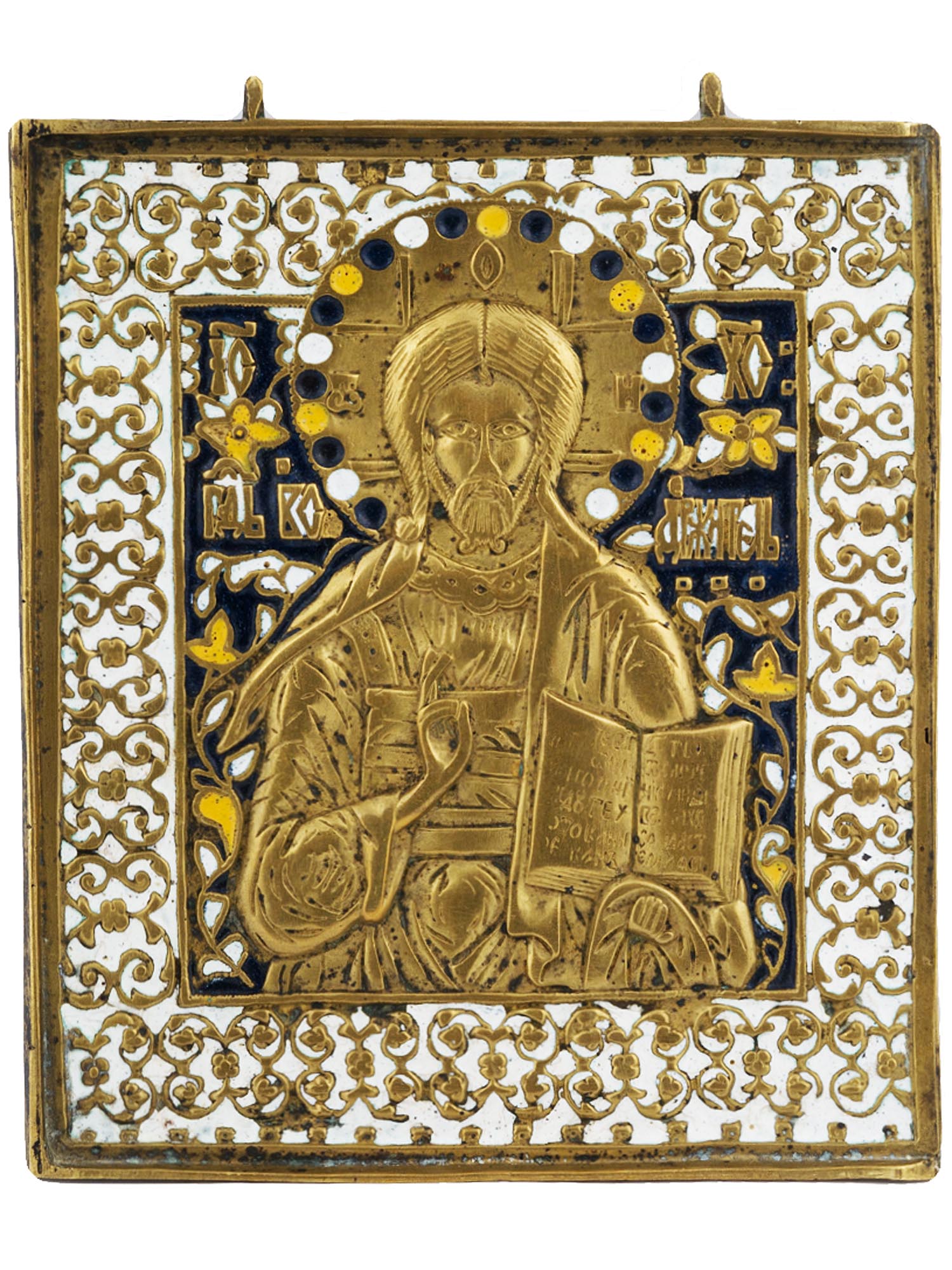 RUSSIAN GILT BRONZE ENAMEL ICON OF LORD ALMIGHTY PIC-0