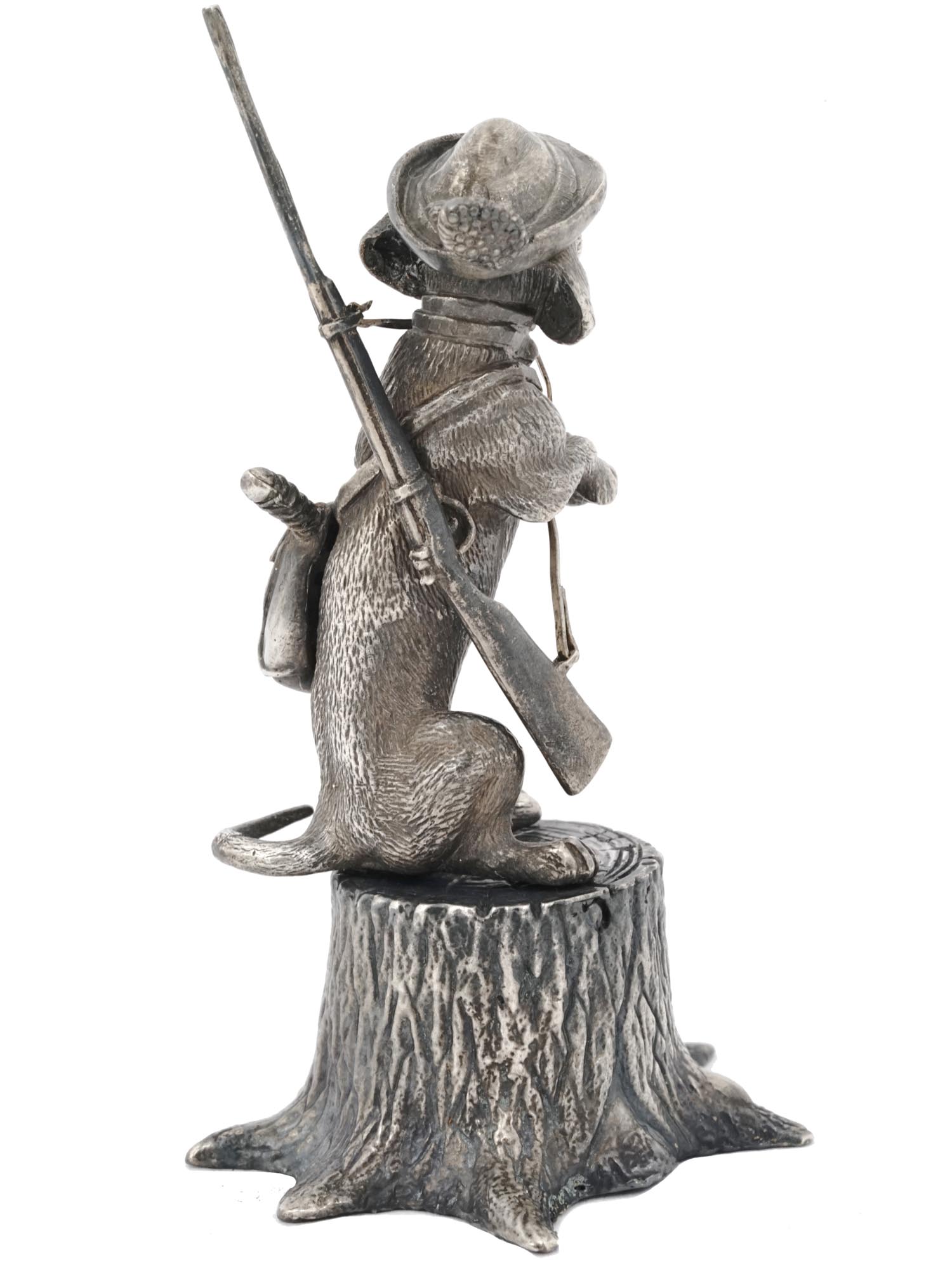 RUSSIAN SILVER FIGURINE OF A HUNTING DOG ON STUMP PIC-2