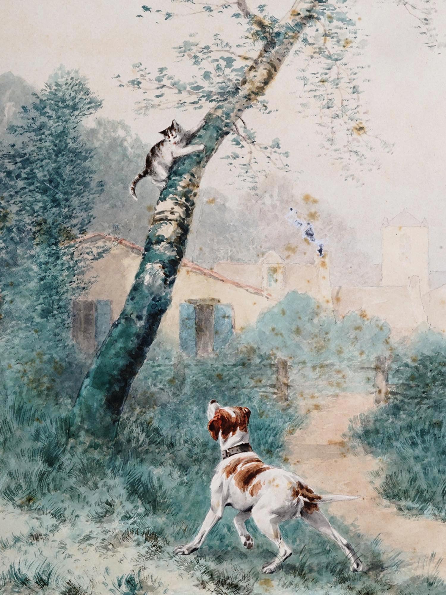 FRENCH GENRE WATERCOLOR PAINTING BY ALFRED WEBER PIC-1