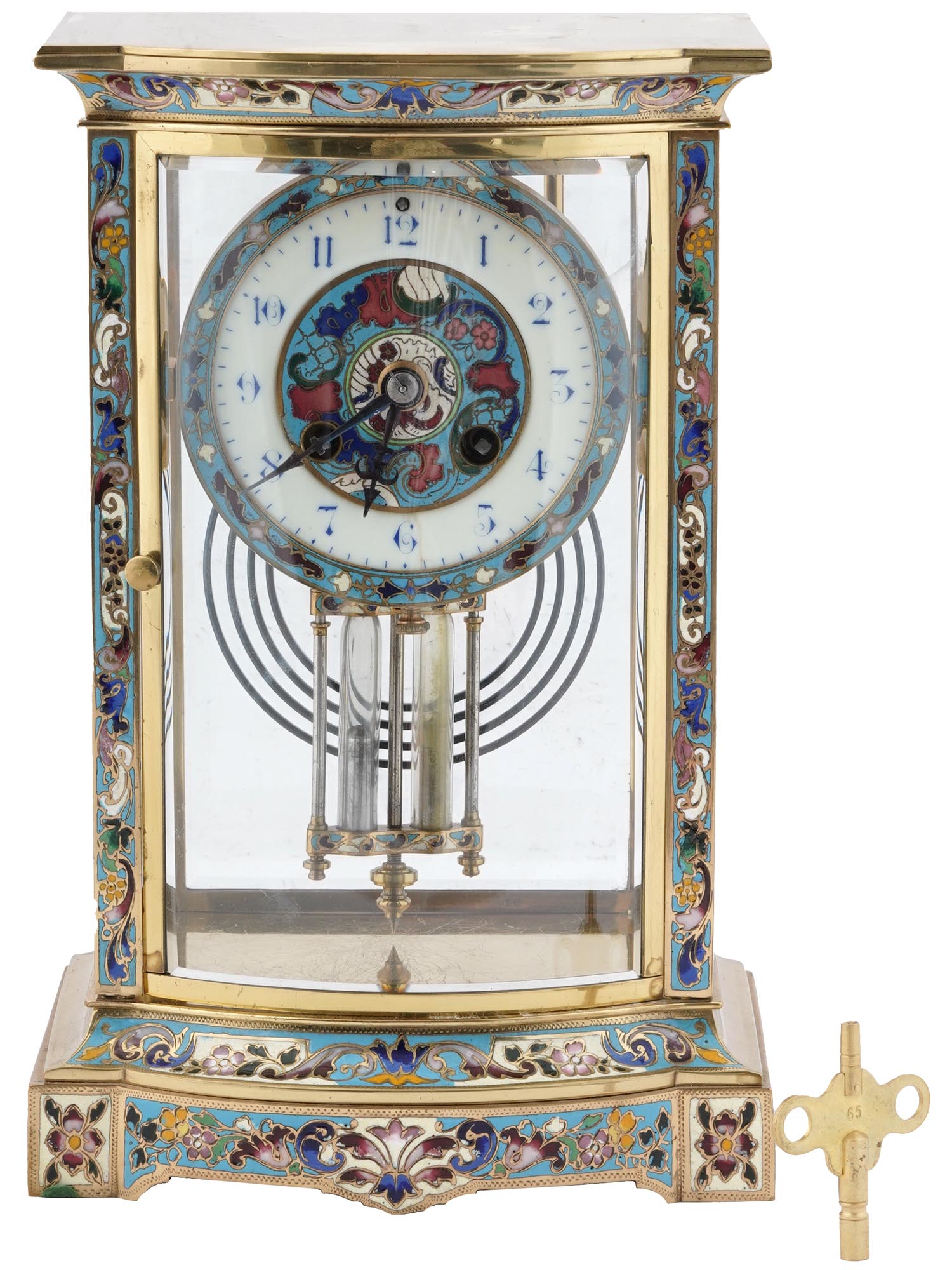 ANTIQUE FRENCH CLOISONNE REGULATOR CLOCK C. 1900 PIC-0